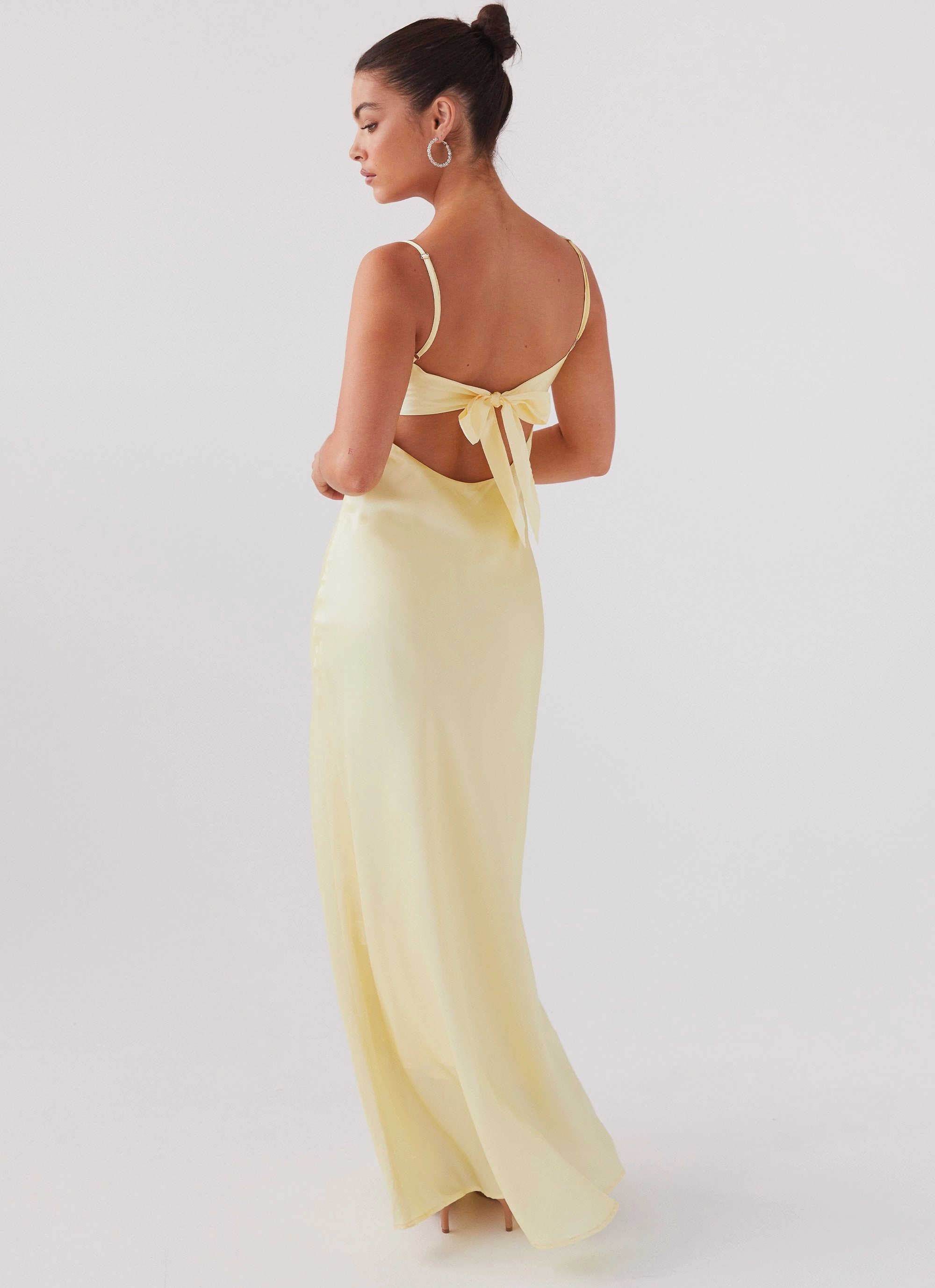 Flora Satin Maxi Dress - Lemon Exclusive-Design Buckle-Detail