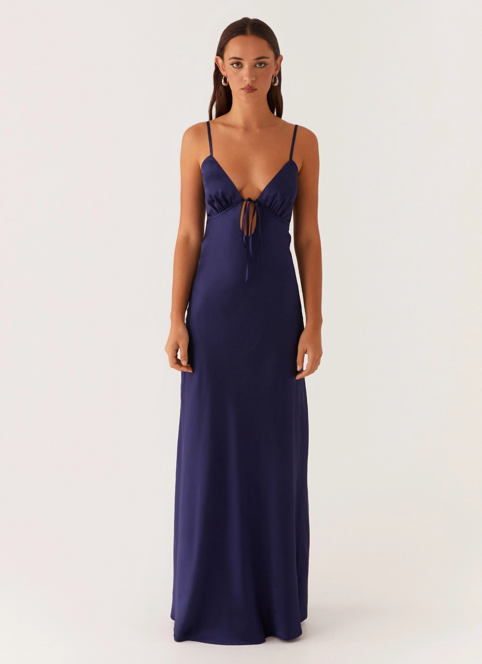 Flora Satin Maxi Dress - Navy Wrap style