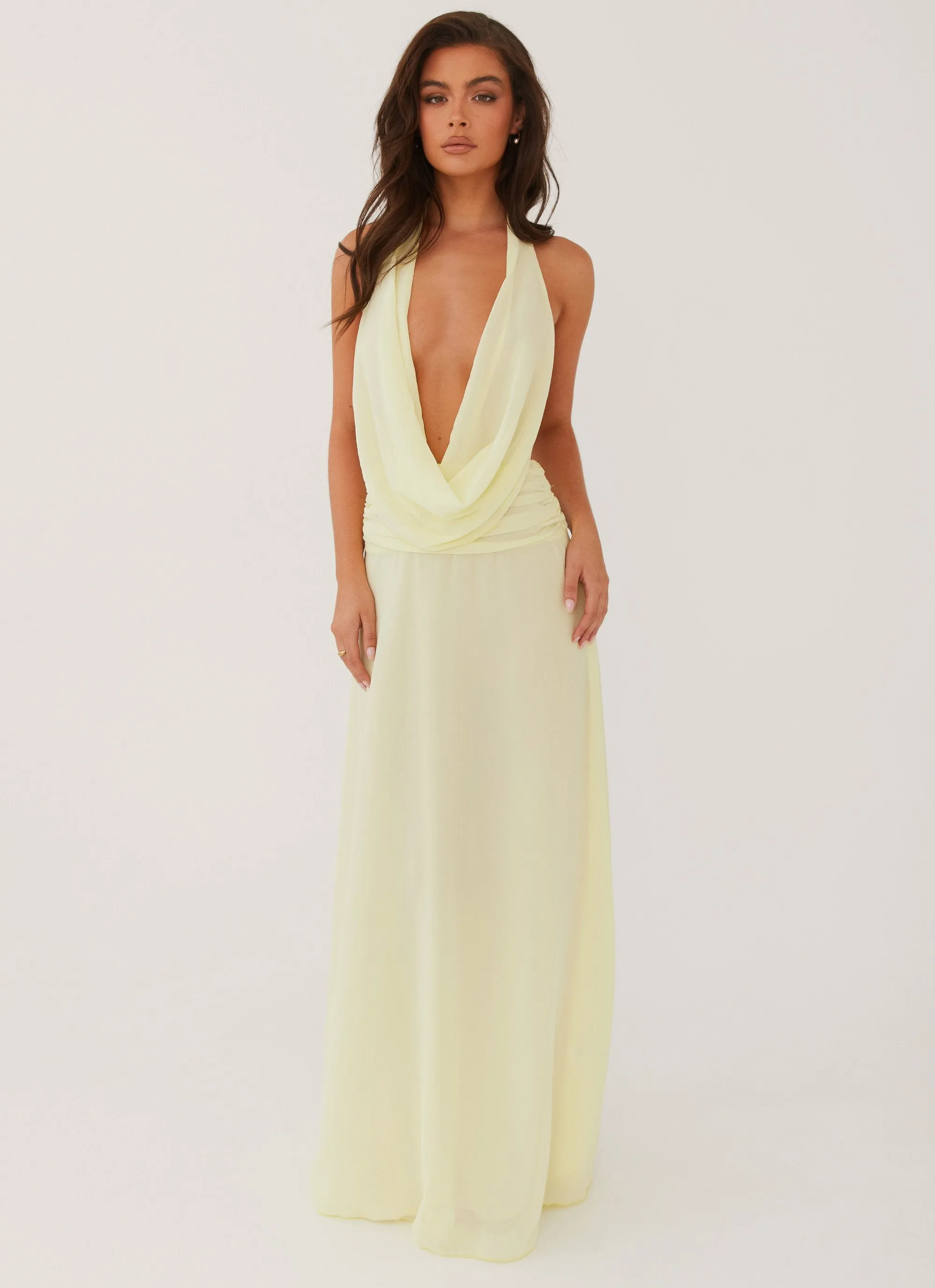 Elysia Chiffon Maxi Dress - Lemon Warm Layers Reinforced Seams