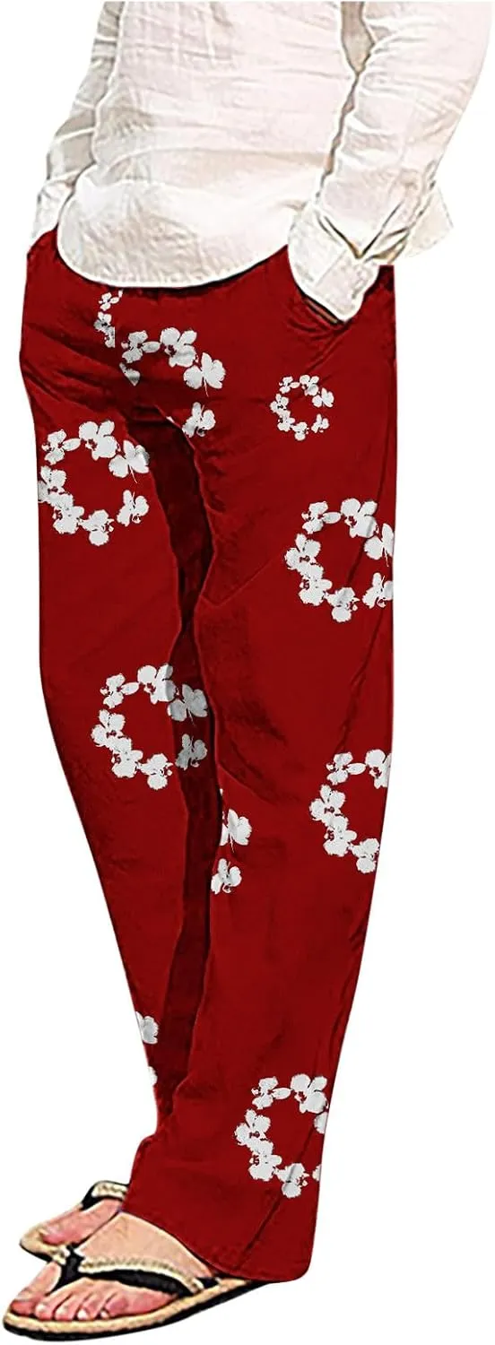 Floral Print Casual Lightweight Drying Quick Pants for Men Active Joggers Elastic Waist Trousers Loose Outdoor Pant
