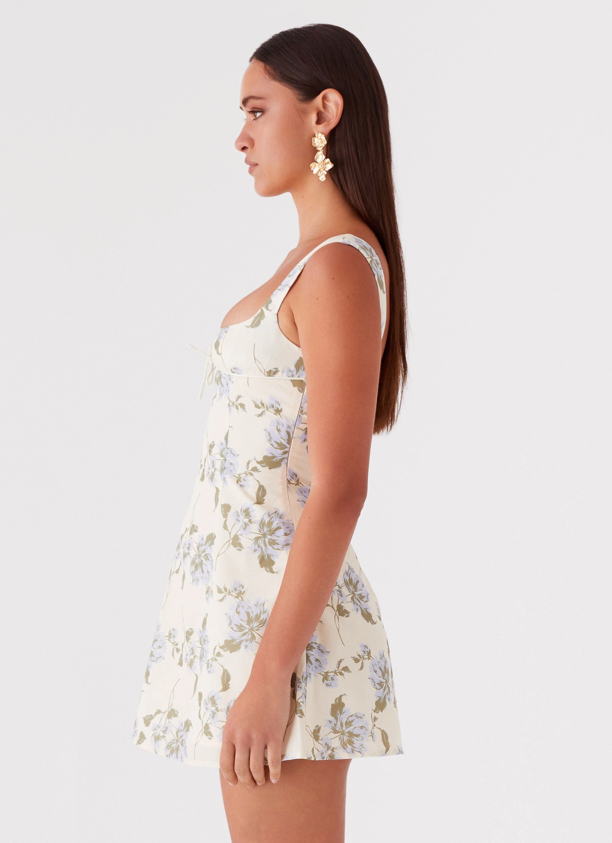 Cadence Mini Dress - Yellow Purple Floral Classic Tailoring Bodycon-Fit