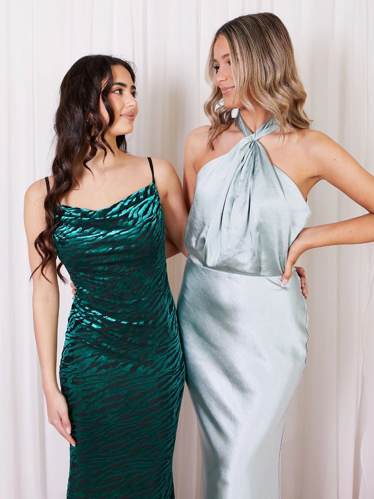 Party Safe Twist Neck Satin Maxi Dress / Sage