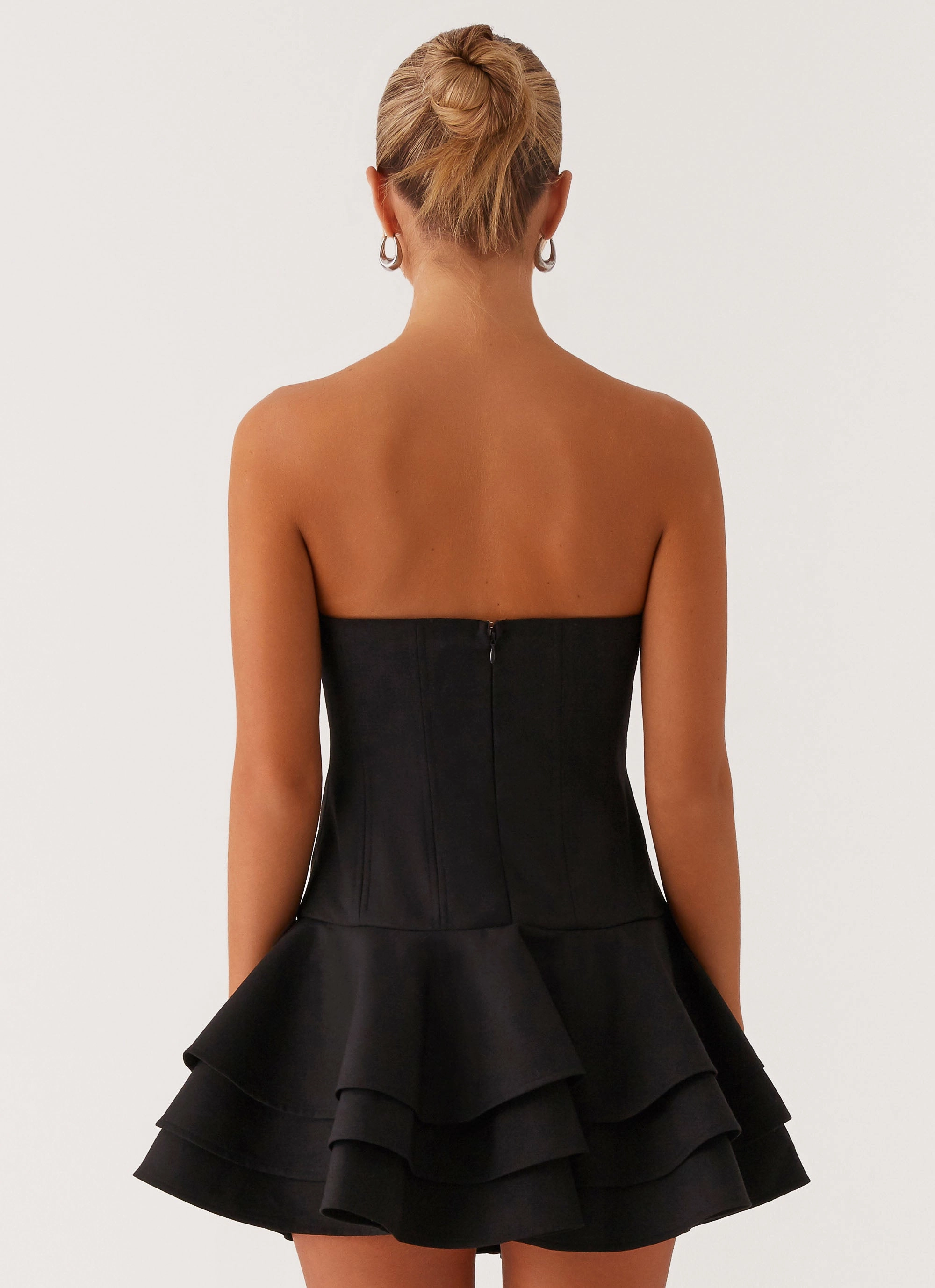 Floriana Ruffle Corset Mini Dress - Black Brunch Glow
