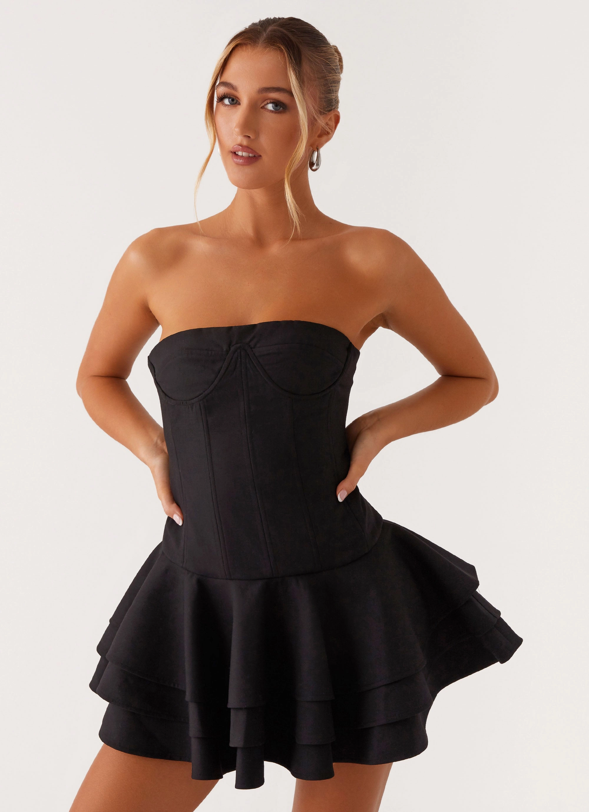 Floriana Ruffle Corset Mini Dress - Black Chic Comfort Look