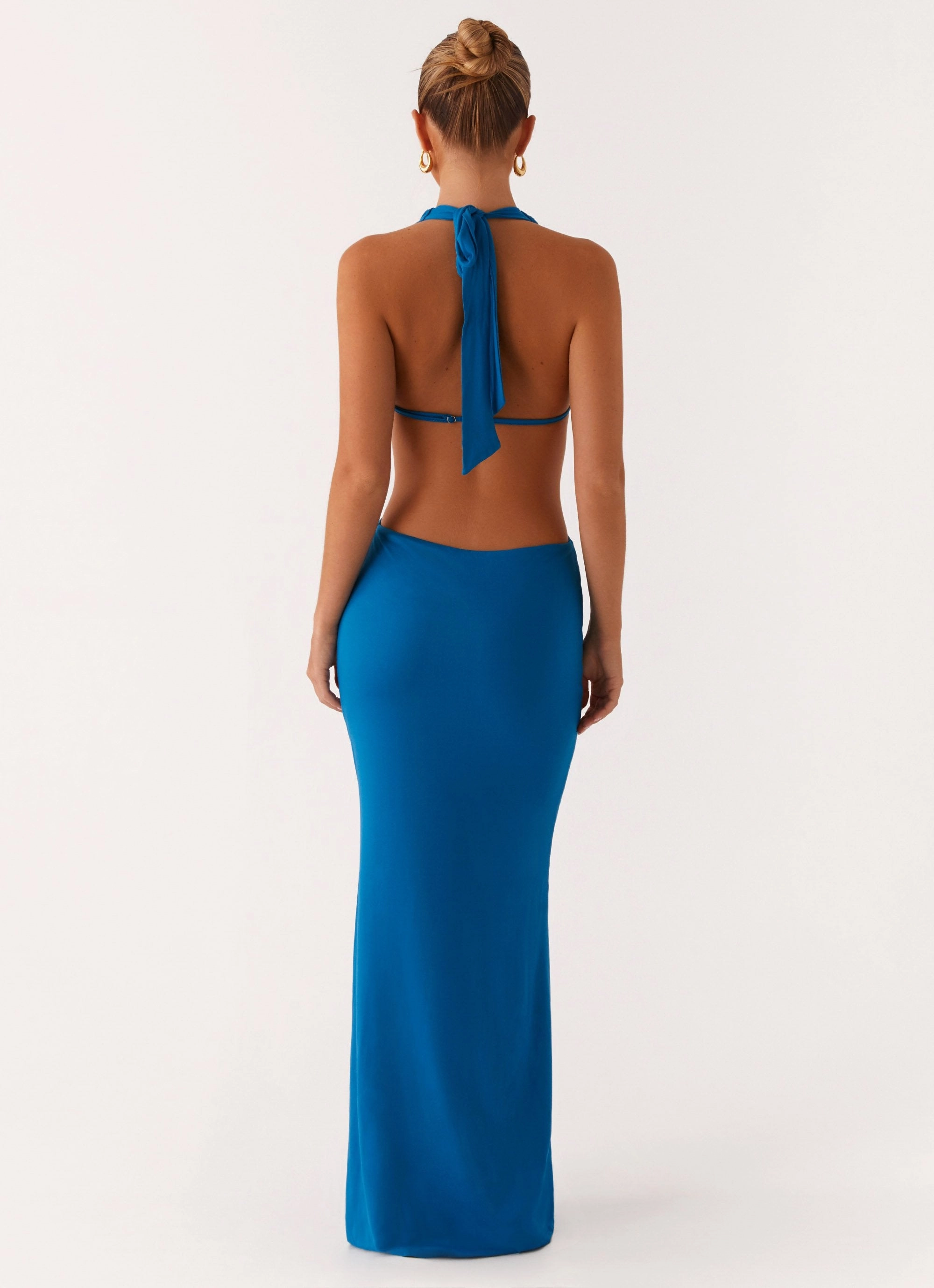 Crisp Texture Basic Warm Flossy Maxi Dress - Royal Blue