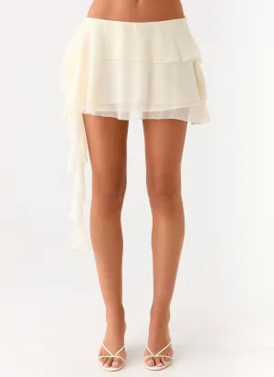 Knee Length Fashion Forward Forever Dreaming Ruffle Mini Skirt - Ivory