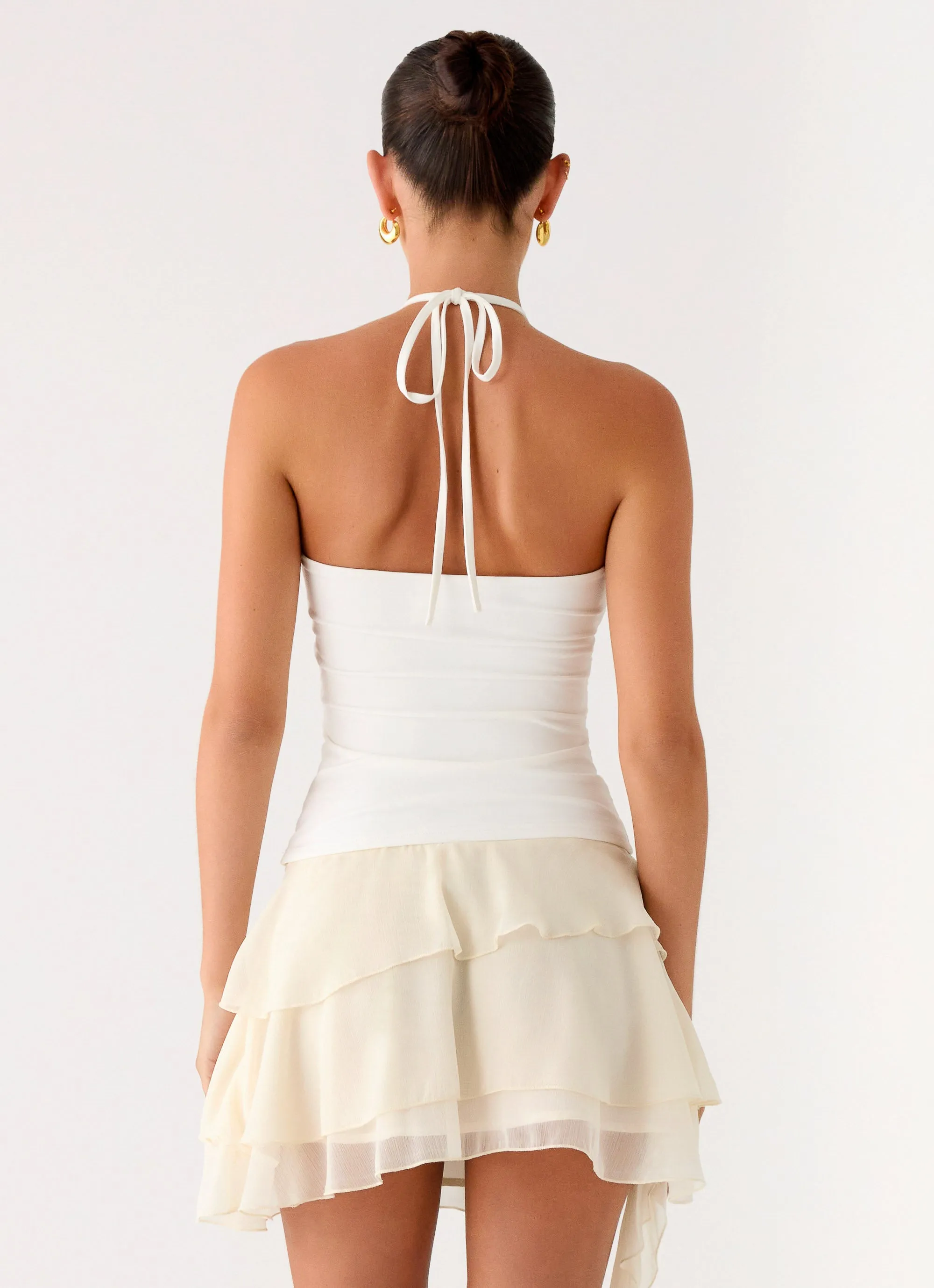 Forever Dreaming Ruffle Mini Skirt - Ivory Adjustable drawstring Handmade Quality