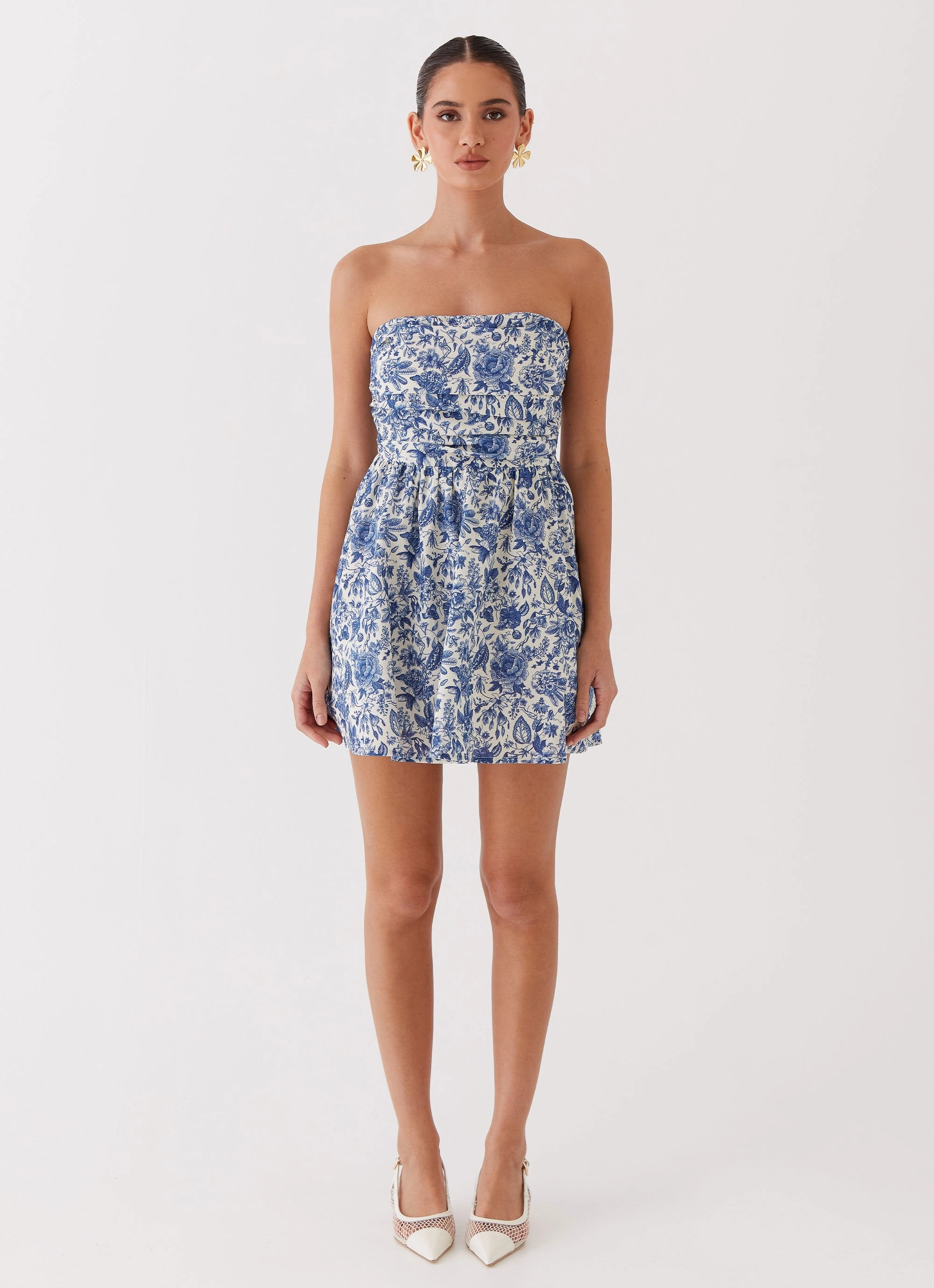 Forget Me Not Linen Mini Dress - Blue Paisley Soft cotton dress Modern Twist