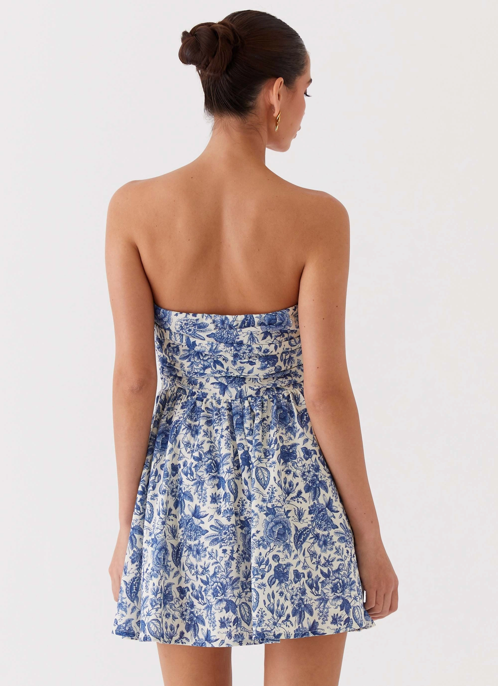 Date night Forget Me Not Linen Mini Dress - Blue Paisley