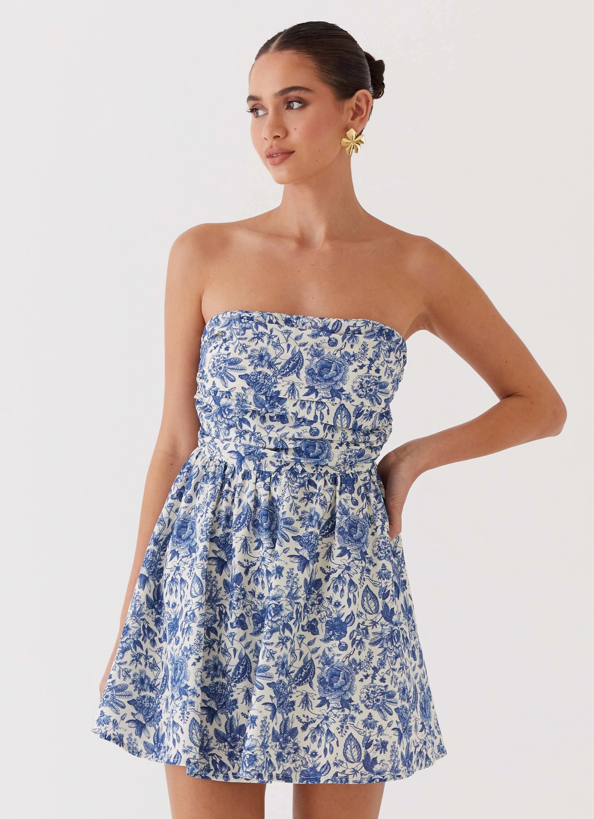 Forget Me Not Linen Mini Dress - Blue Paisley Piped-Edge All Wear