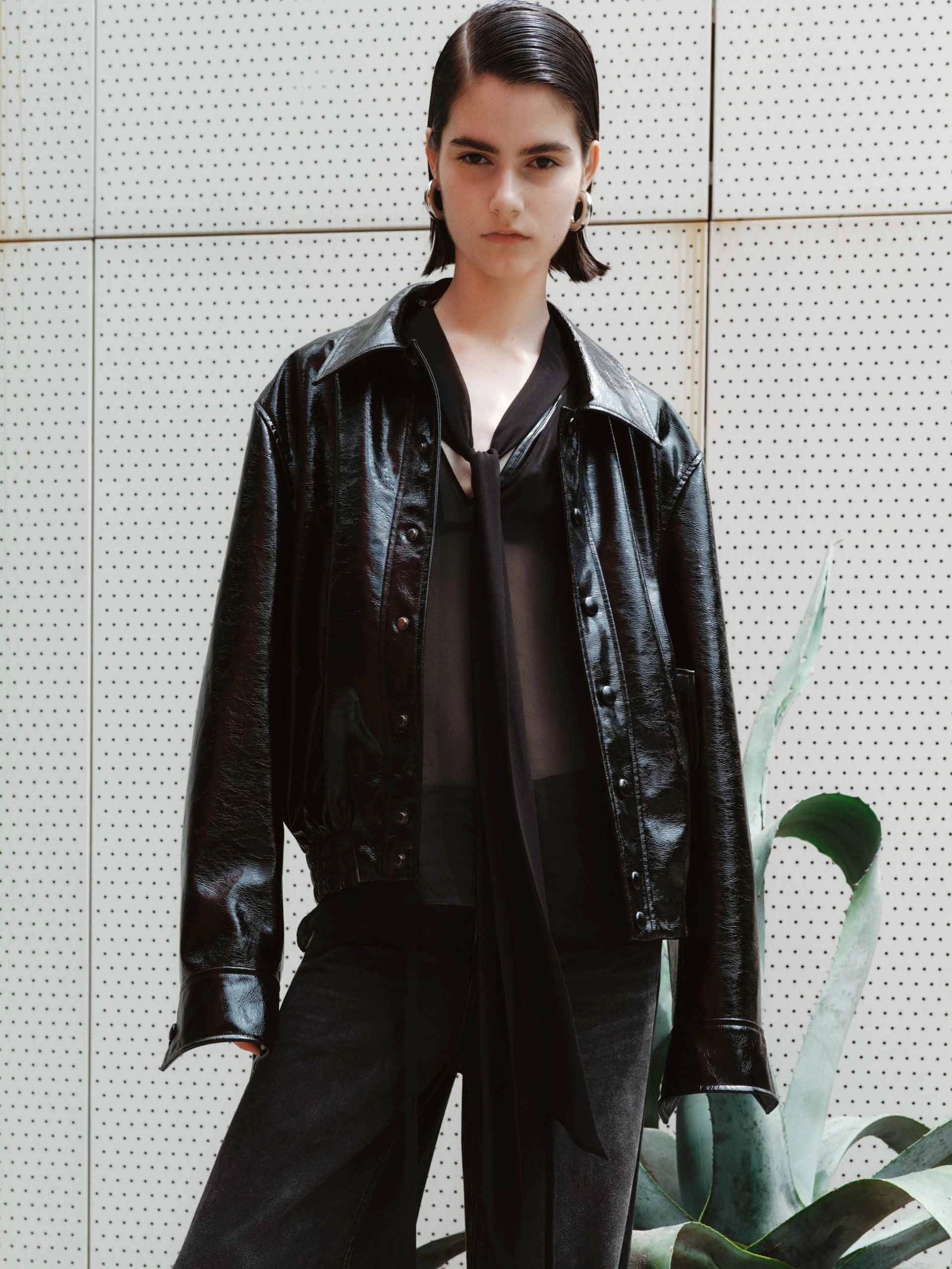 Snap Button Leather Jacket Fringe Detail