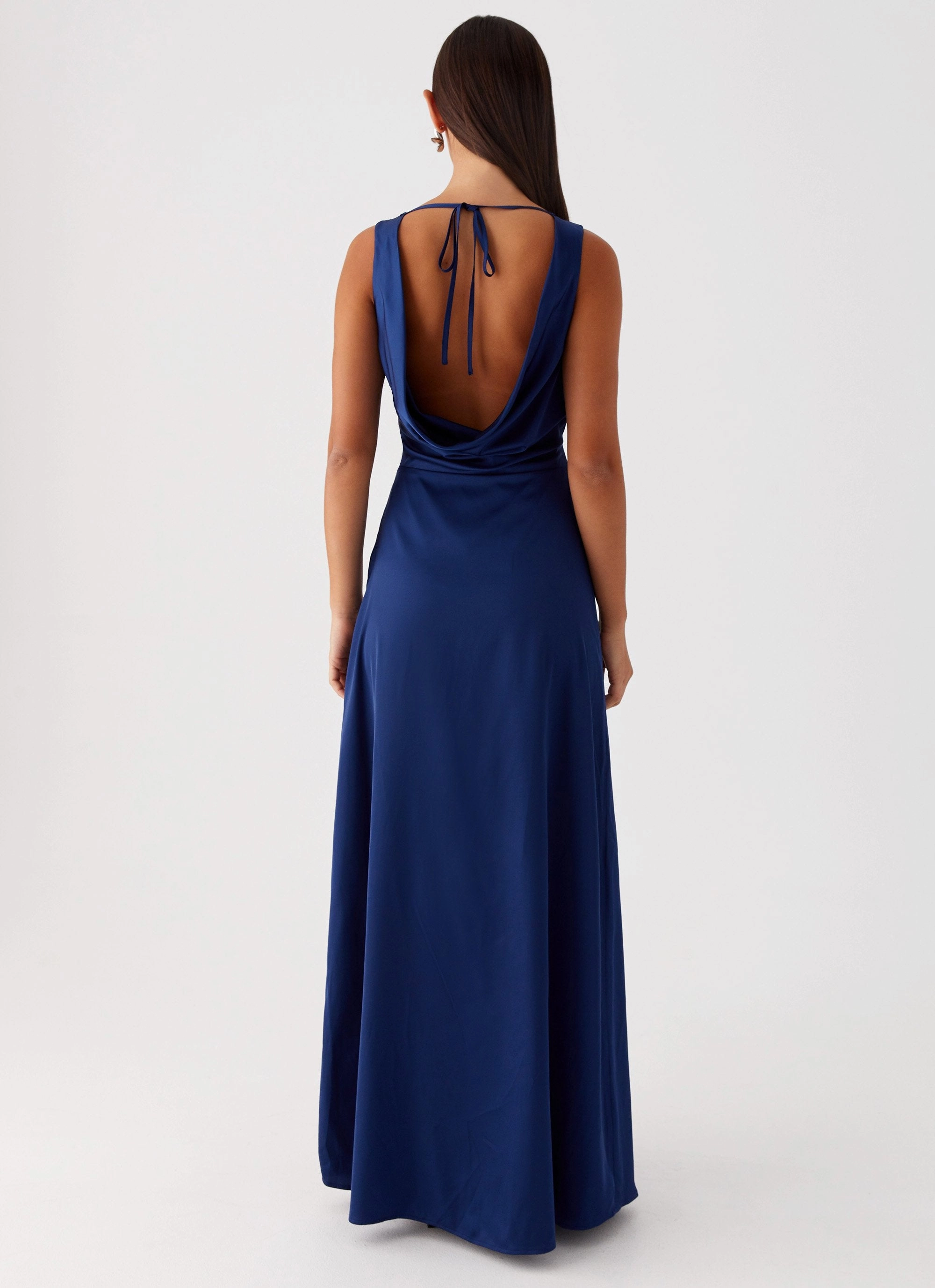 Winnie Cowl Back Maxi Dress - Navy Linen Love Formal Setting