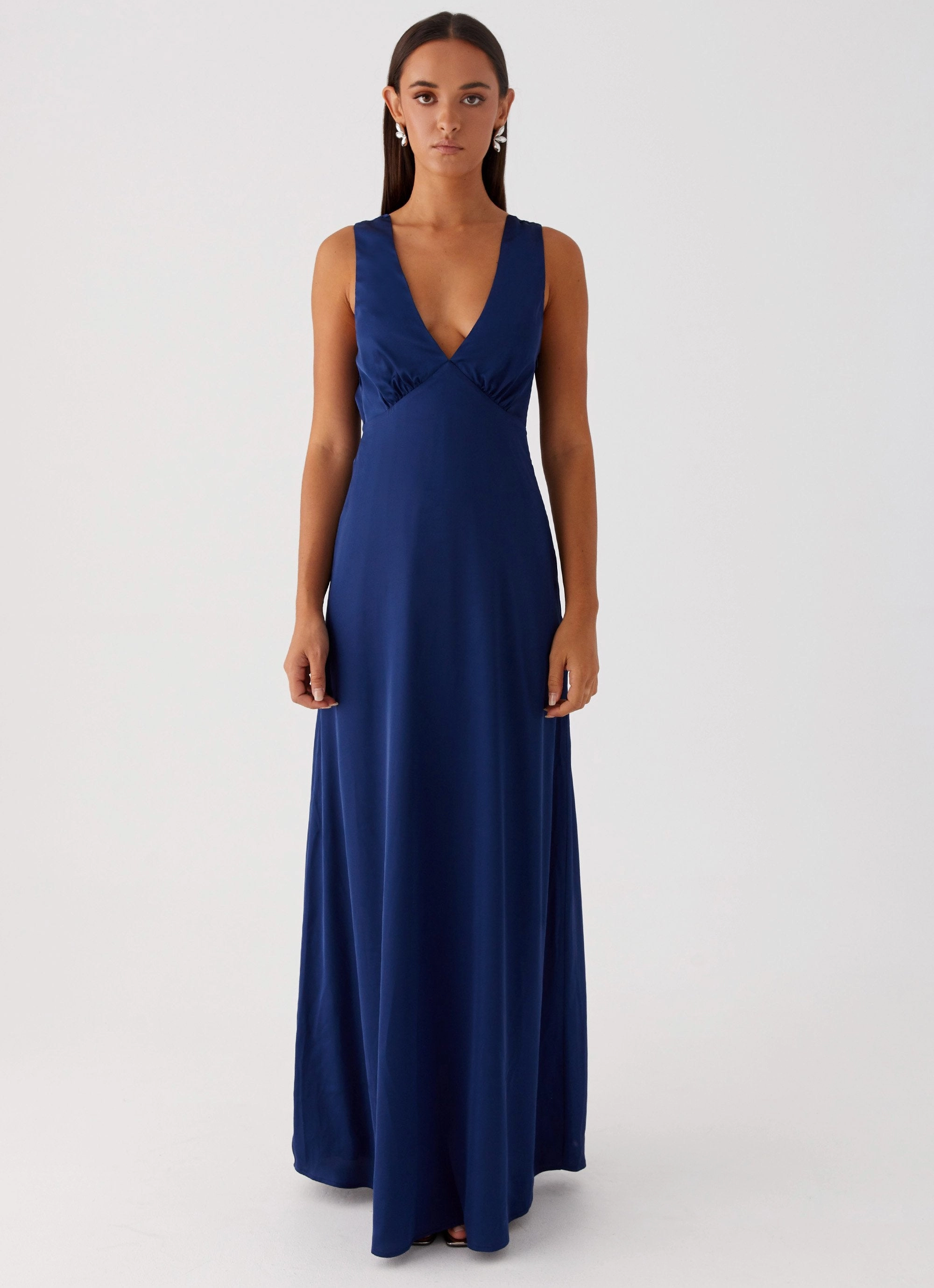 Winnie Cowl Back Maxi Dress - Navy Soft Finish Subtle Fit