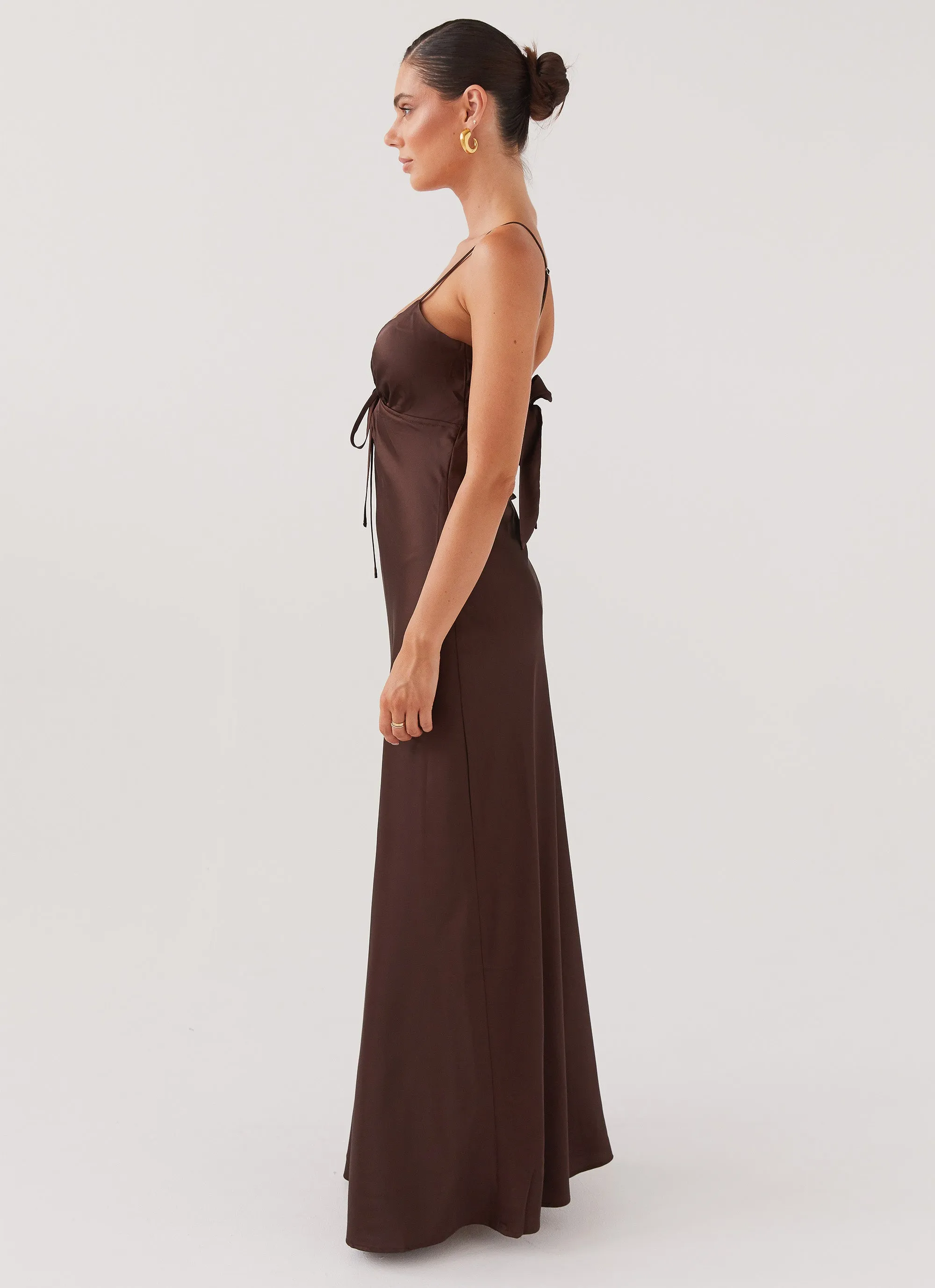 Youthful Style Temperature Regulating Flora Satin Maxi Dress - Chocolate