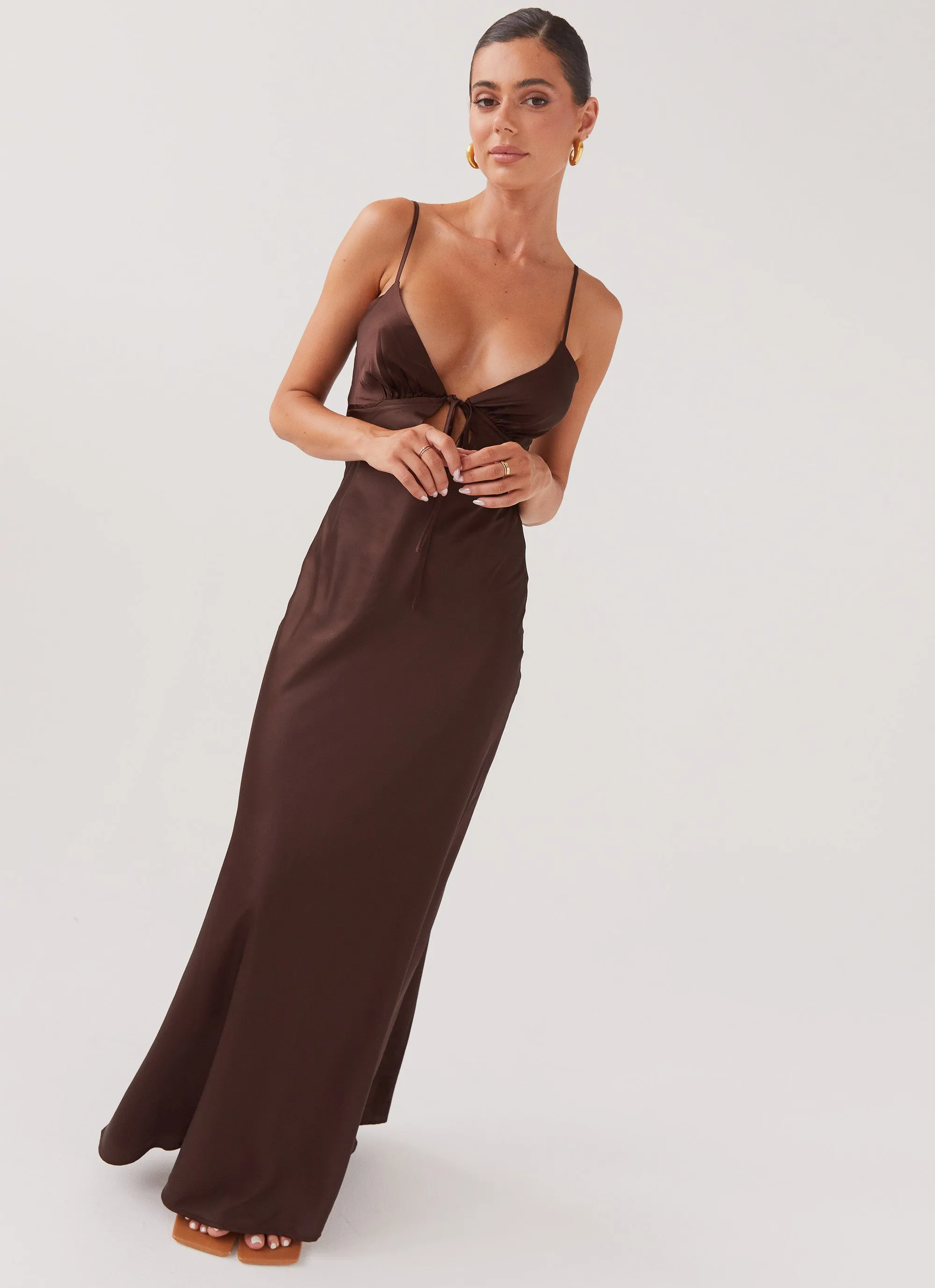 Odor Resistant Flora Satin Maxi Dress - Chocolate