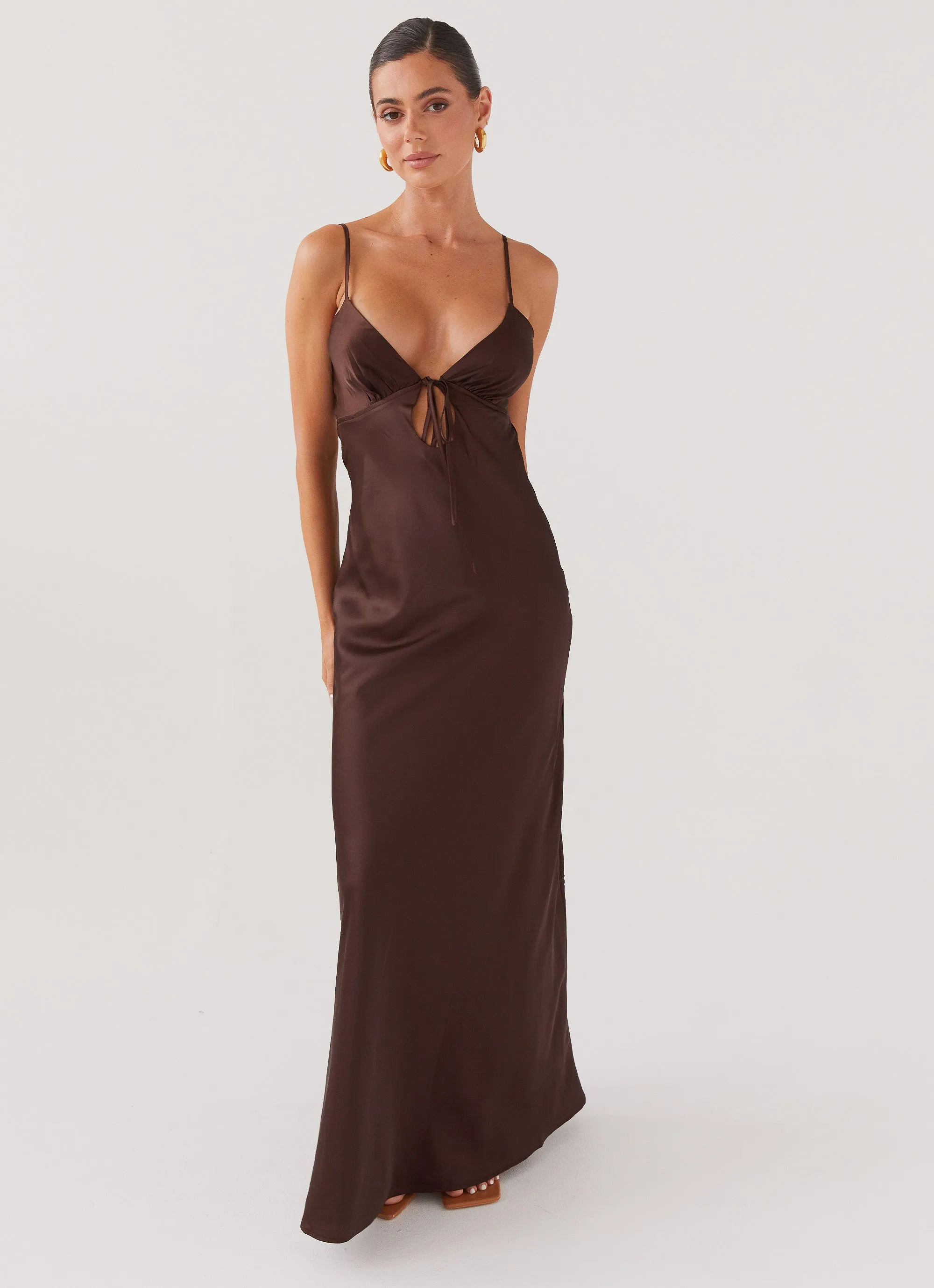Flora Satin Maxi Dress - Chocolate Versatile Fit
