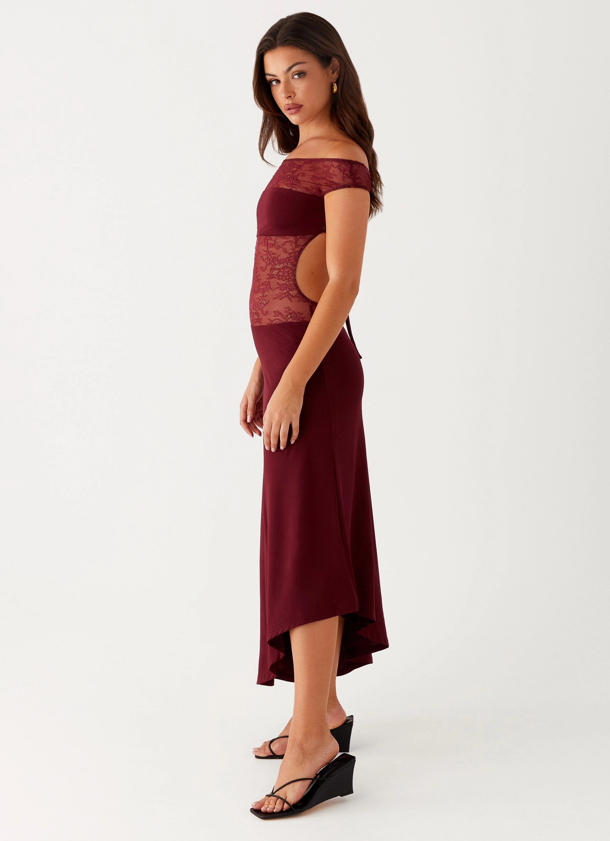 Francoise Lace Midi Dress - Burgundy Quick-Dry