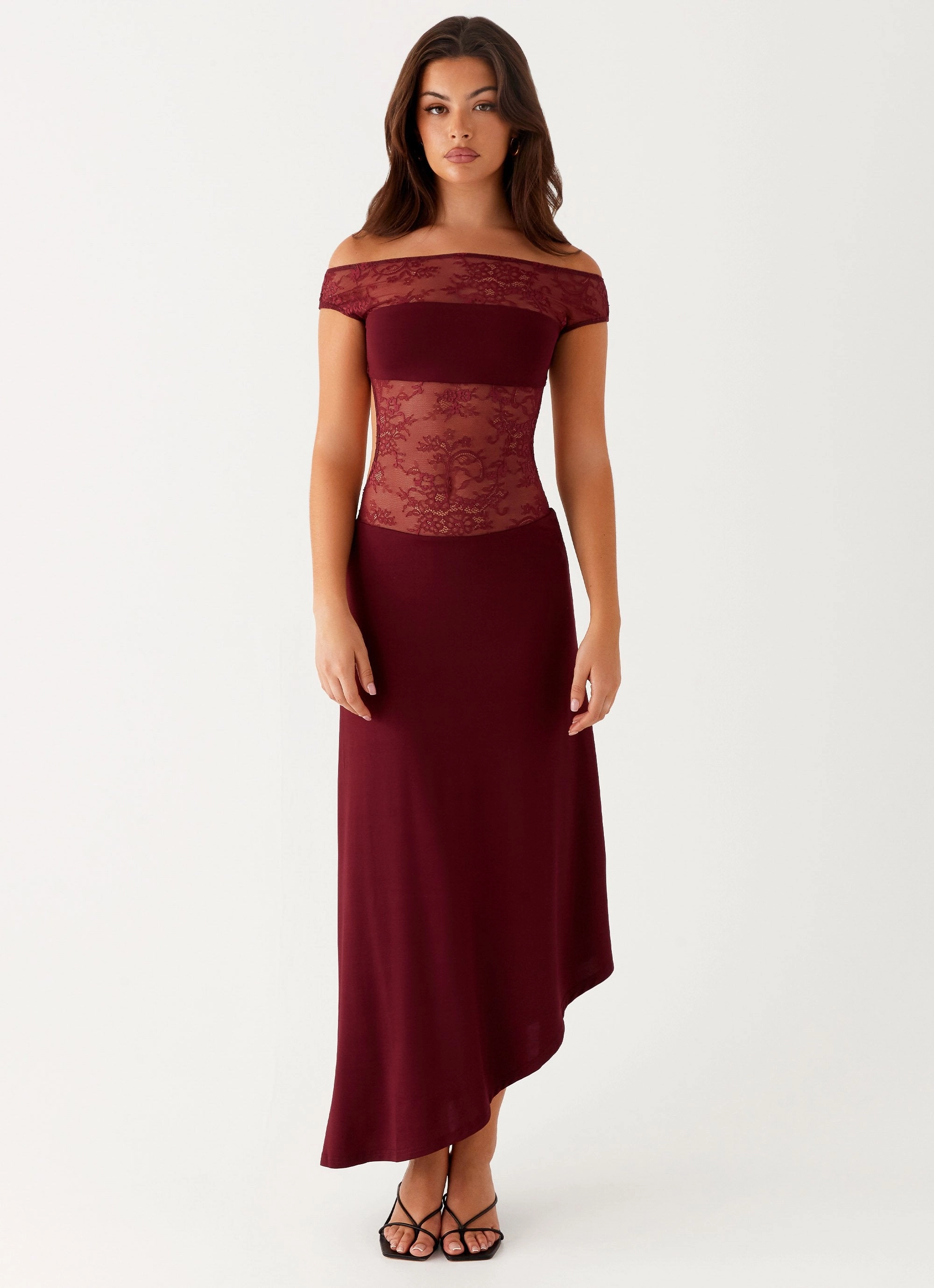 Francoise Lace Midi Dress - Burgundy Minimalist Layering Lightweight warm-weather dress