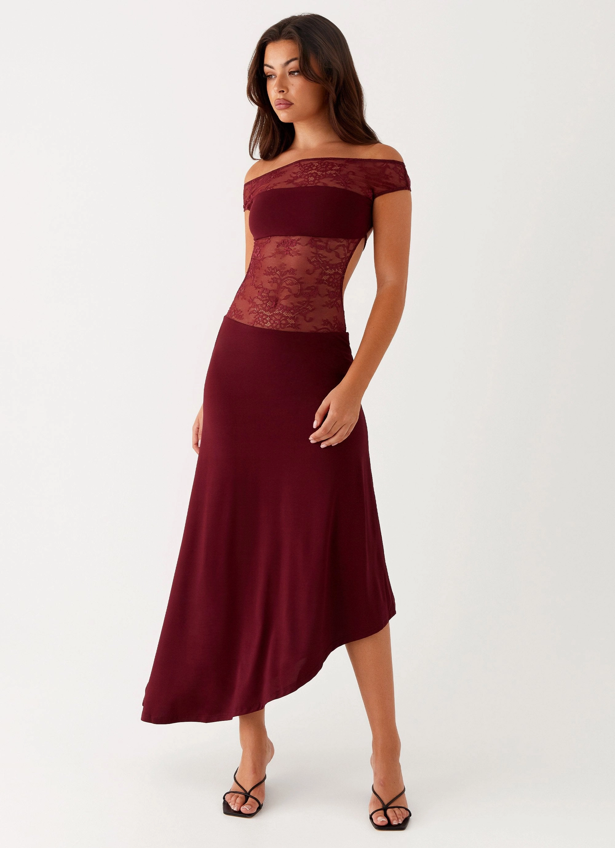 Francoise Lace Midi Dress - Burgundy Fringe-Detail