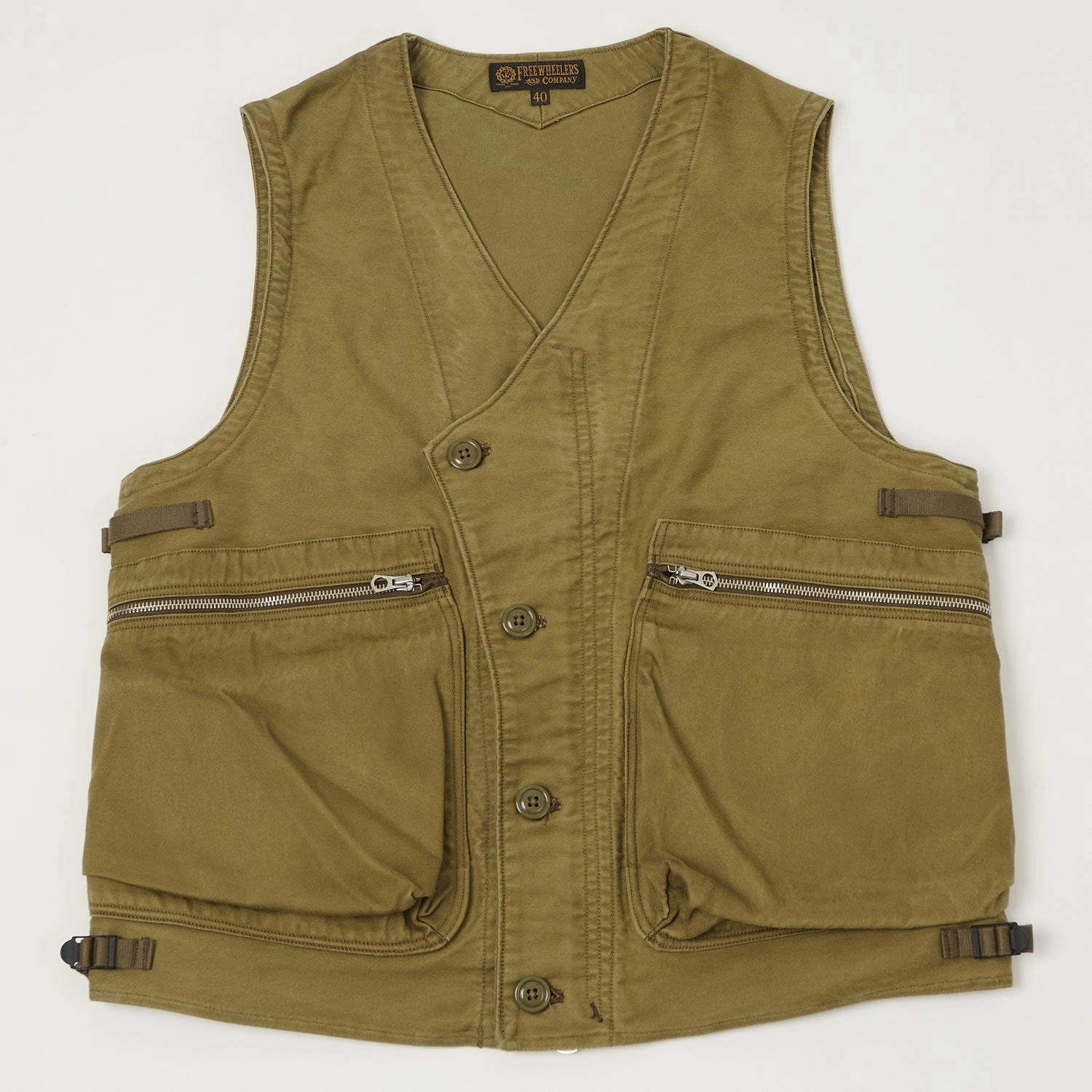 Freewheelers & Co 'Speed Engineer' Sleeveless Coat - Khaki Abrasion Resistant Edges