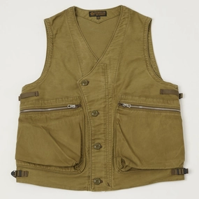 Freewheelers & Co 'Speed Engineer' Sleeveless Coat - Khaki Abrasion Resistant Edges