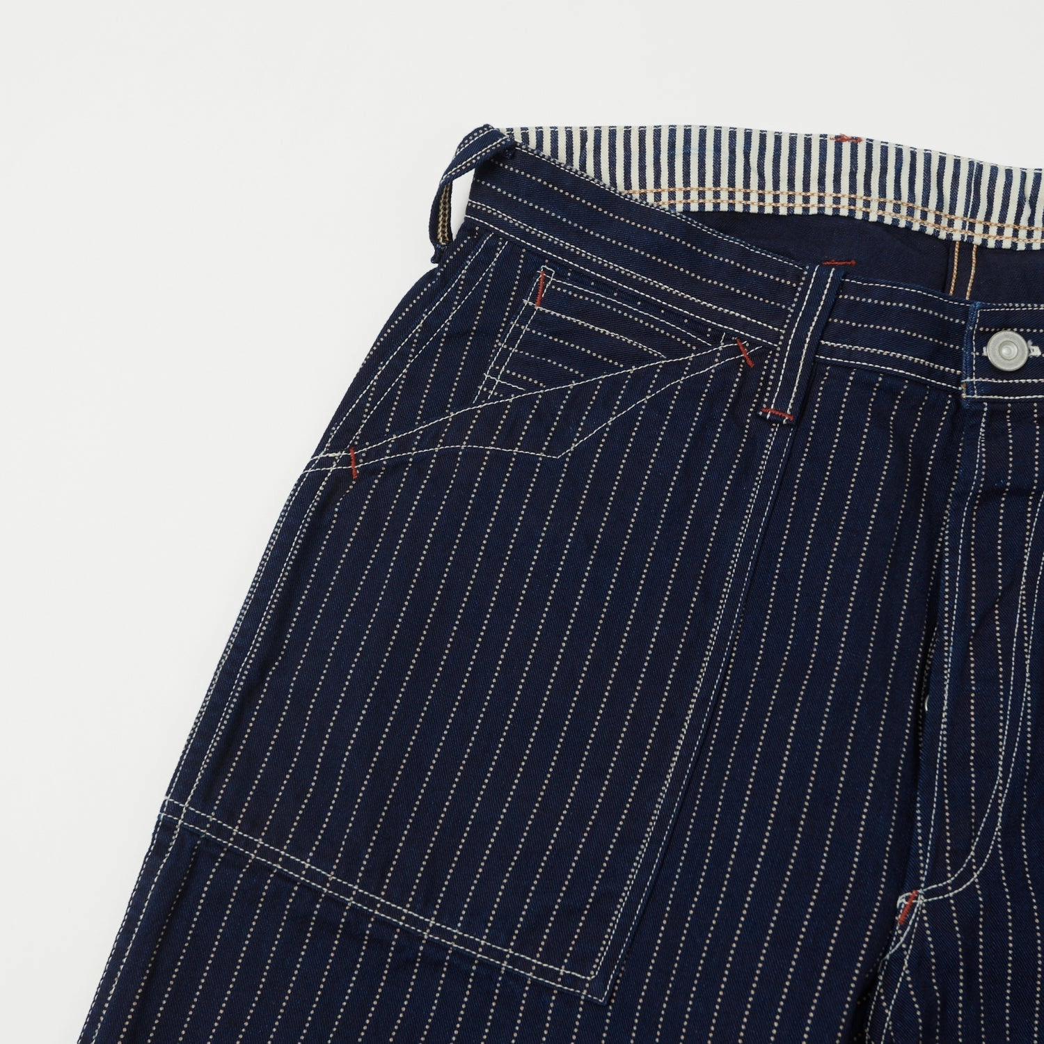 Freewheelers & Co Union Special Overalls 'Longshoreman' Overall Trouser - Indigo Wabash Stripe Water Resistant Finish