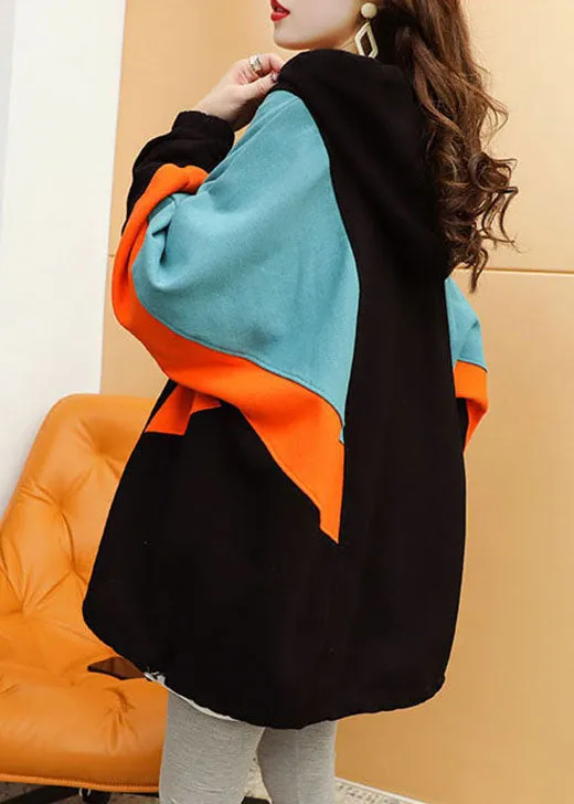 French Blue Hooded Graphic Cotton Sweatshirts Top Winter