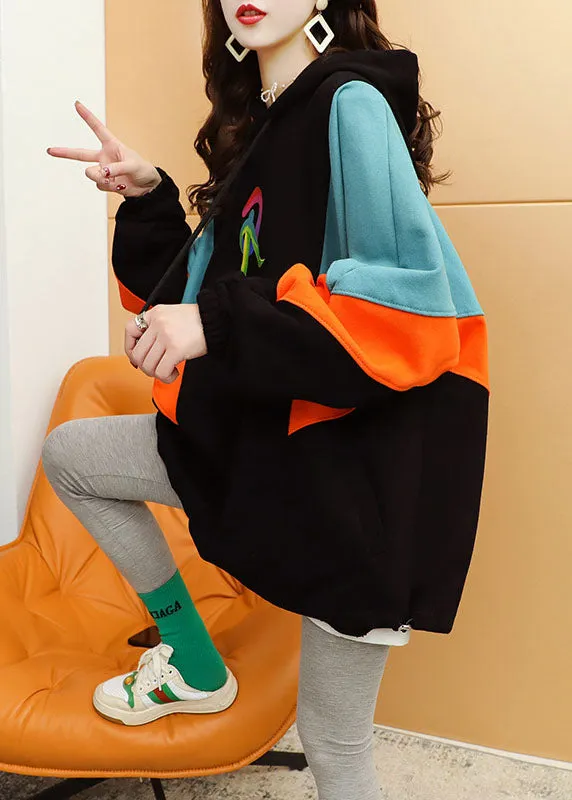 French Blue Hooded Graphic Cotton Sweatshirts Top Winter