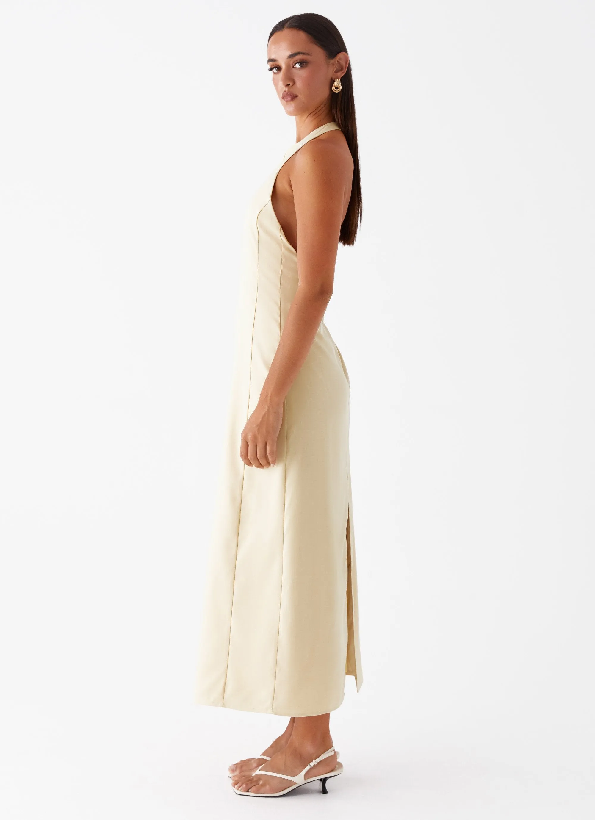 Anita Maxi Dress - Yellow Textured Finish
