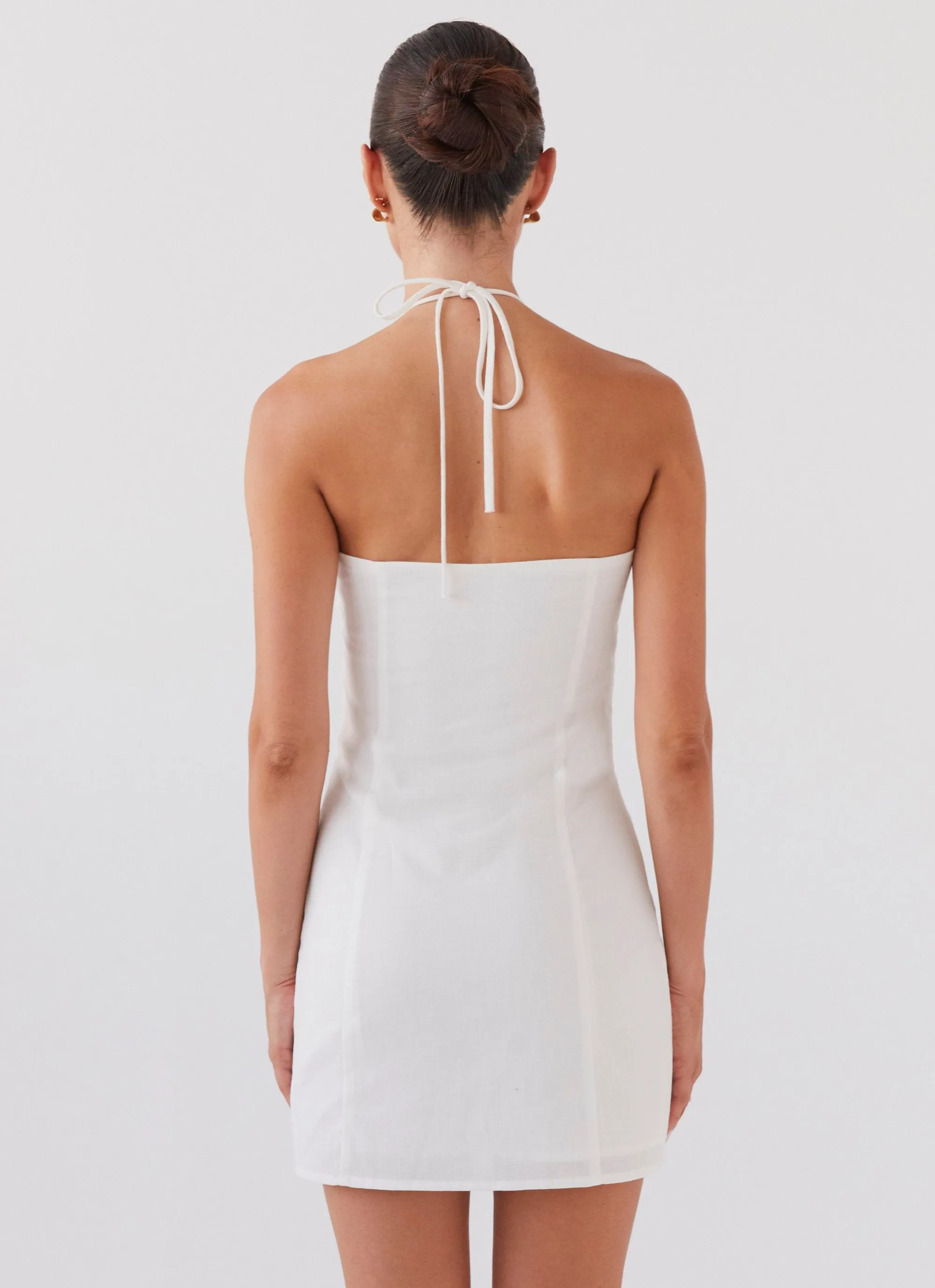 Warm Weather Wear Ribbed Trim Island Echoes Linen Mini Dress - White