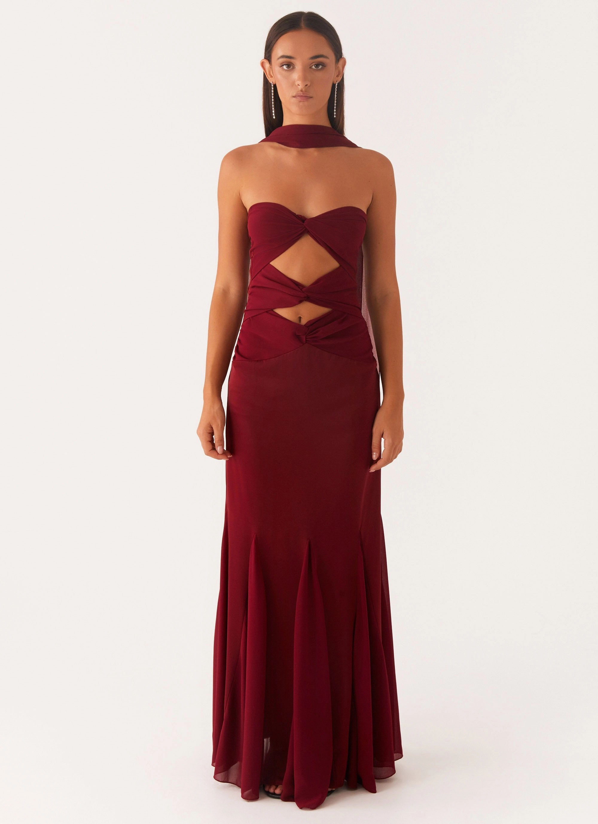 Style Blend Melrose Satin Chiffon Maxi Dress - Deep Red