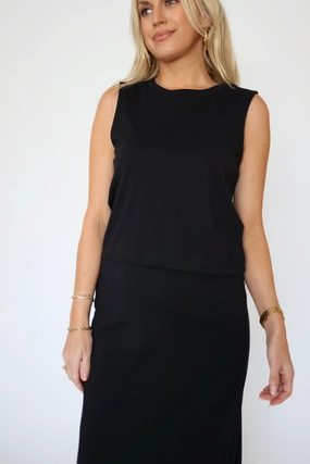 Sloane Jersey Muscle Tank - True Black Loose Tee