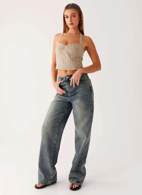 Back Again Straight Leg Denim Jeans - Dirty Wash Stretch Fit Denim