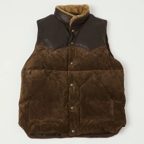 Shangri-La Heritage 'Bivacco' Suede Western Down Vest - Testa di Moro Brown Anti Pilling Finish Multi pockets