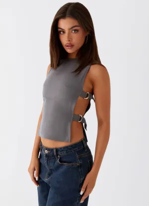 MultiPanelConstruction Cherish You Buckle Top - Charcoal