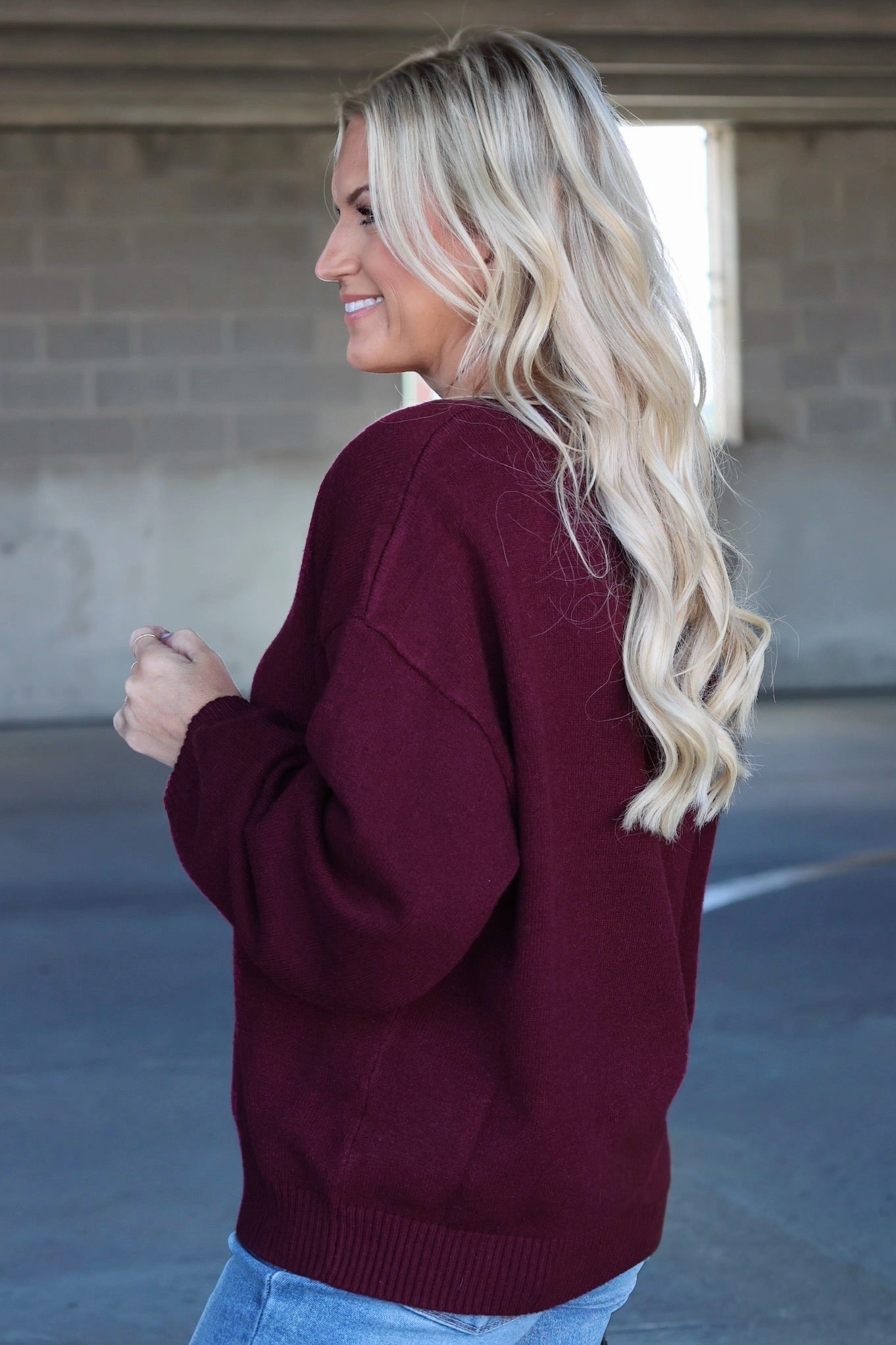 Erin V-Neck Sweater - Maroon Quick Access Pockets