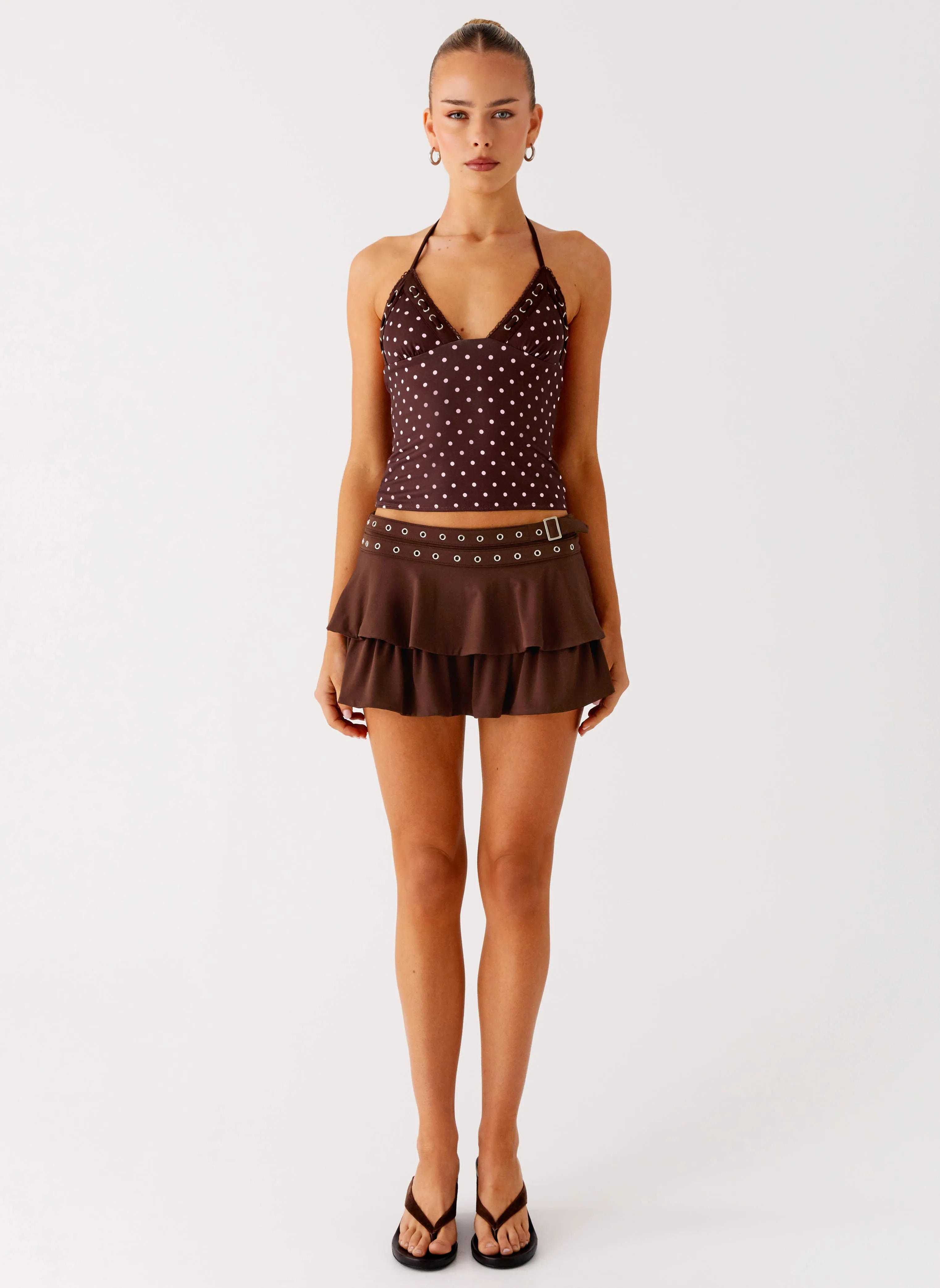 Prologue Belt Mini Skort - Chocolate Feminine Charm