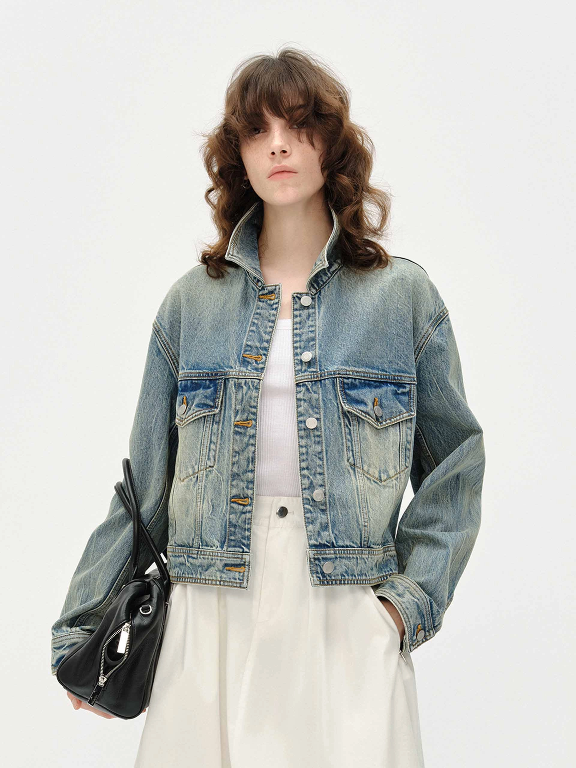 Hydrophobic Treatment Full Length Zipper Closure Front Pocket Denim Jacket