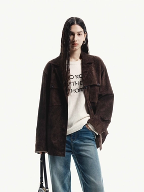 Front Pocket Suede Coat Essential City Look