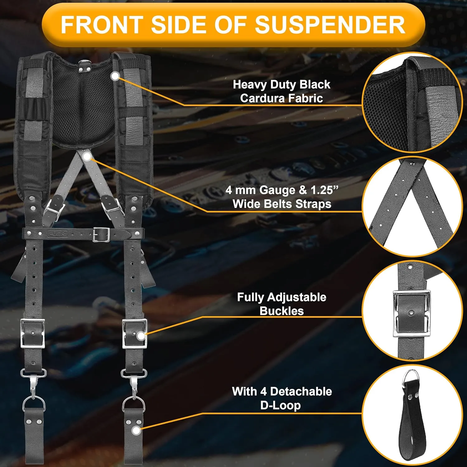 FUERI Tool Pouch with Leather Tool Belt Suspender