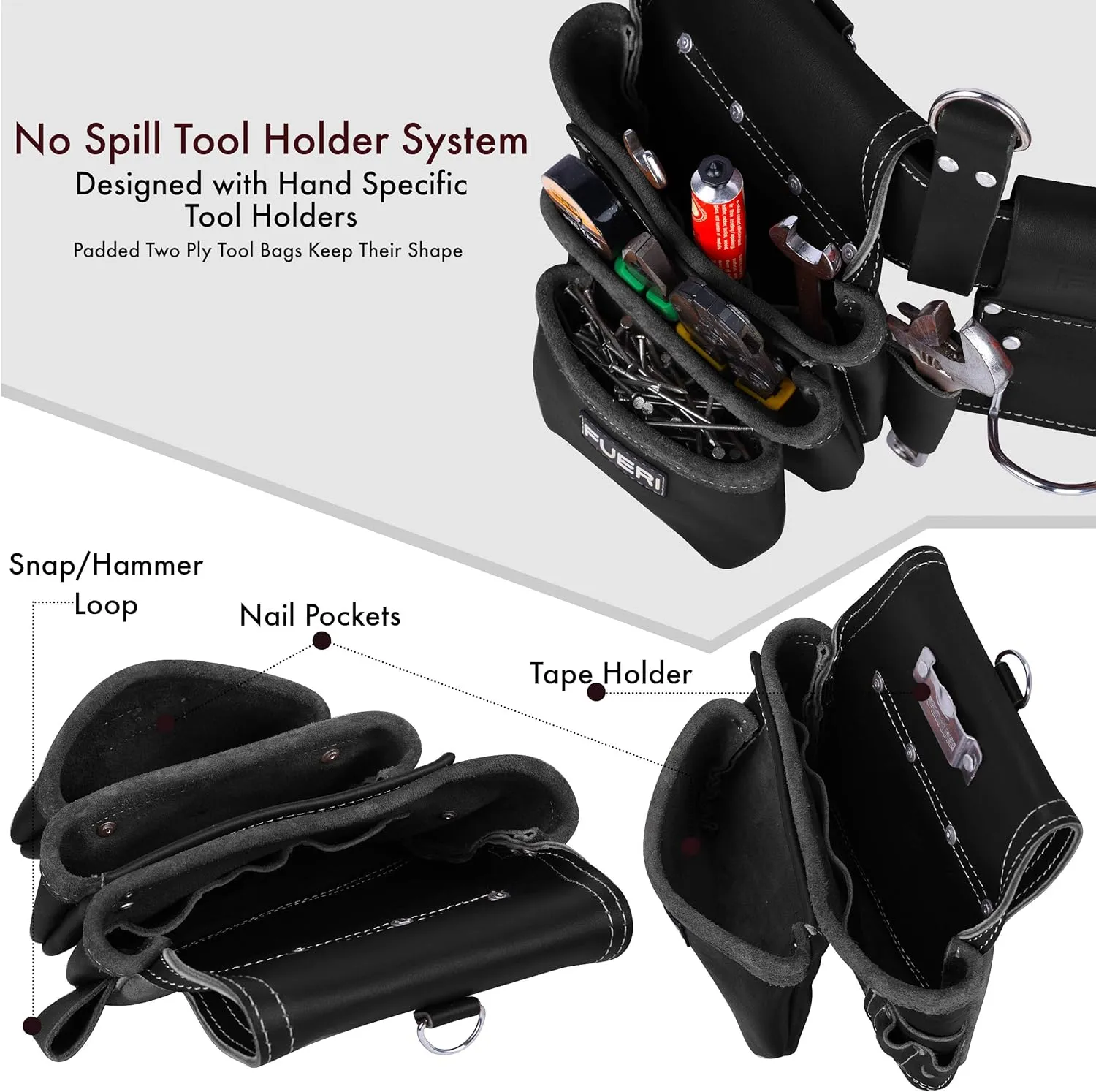 FUERI Tool Pouch with Leather Tool Belt Suspender