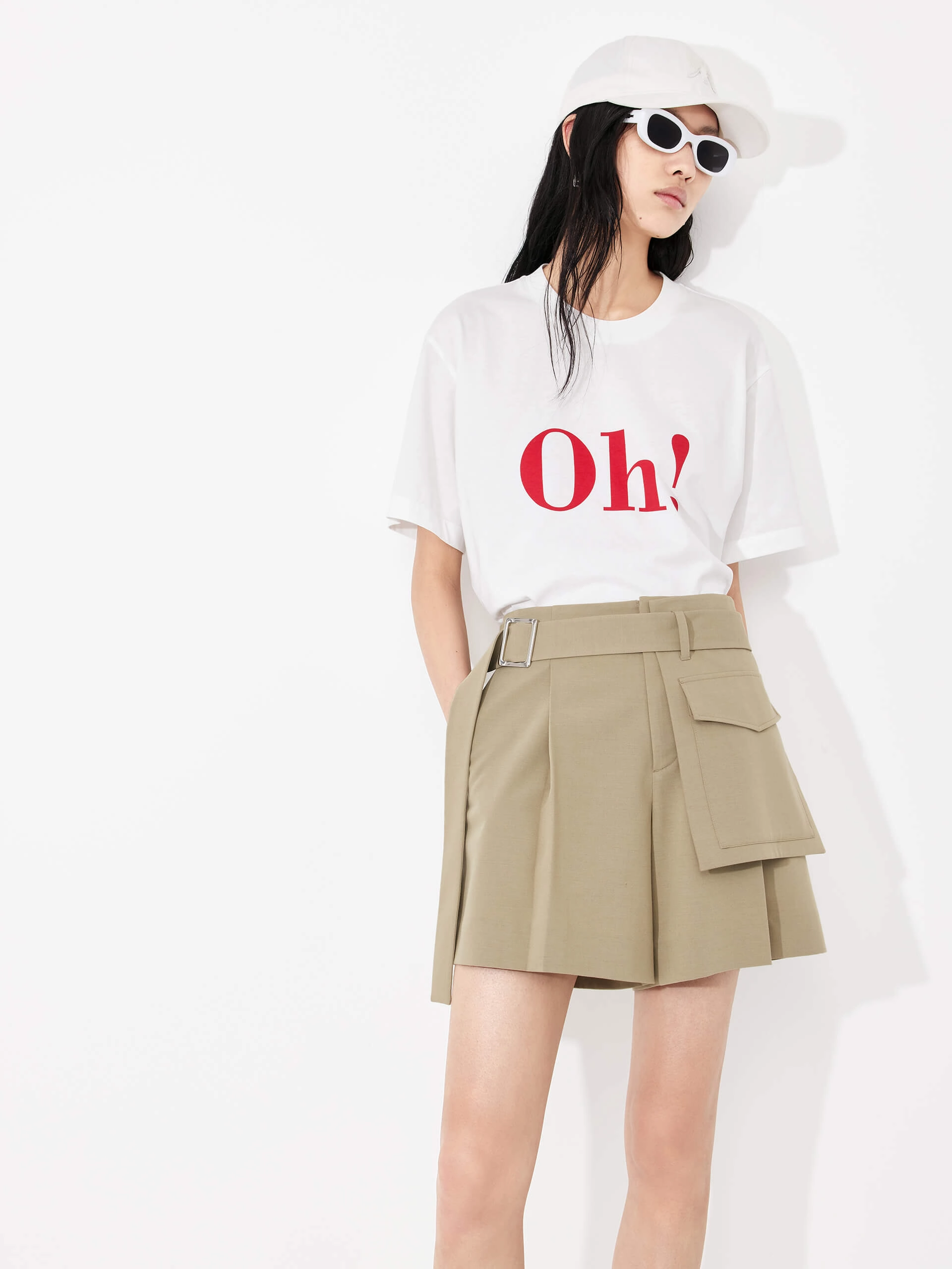 Tailored Pleated Shorts with Belt Breathable Cut Day Trip Wear