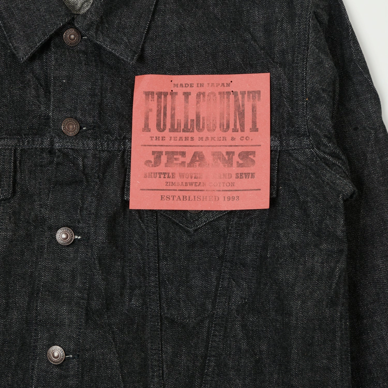 Full Count 2101 13.75oz Type III Denim Jacket - Black One Wash Light Reflectivity Trim DoubleStitchSeams