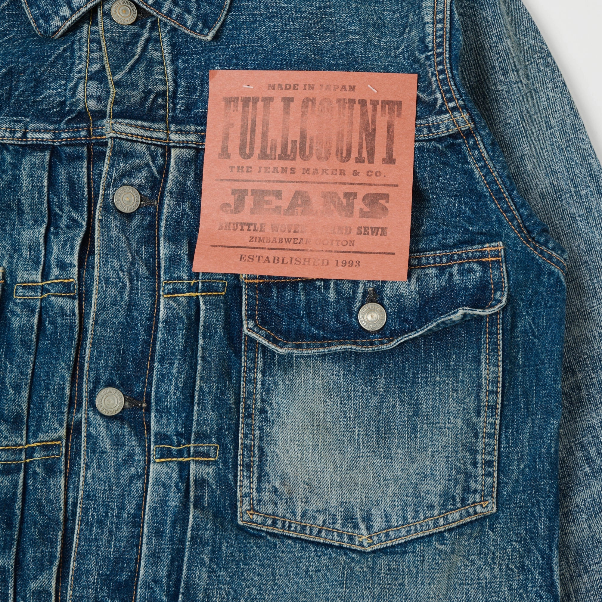 Full Count 2102 13.75oz Type II Denim Jacket - 'More Than Real' Wash No Smell Moisture Wicking Inner