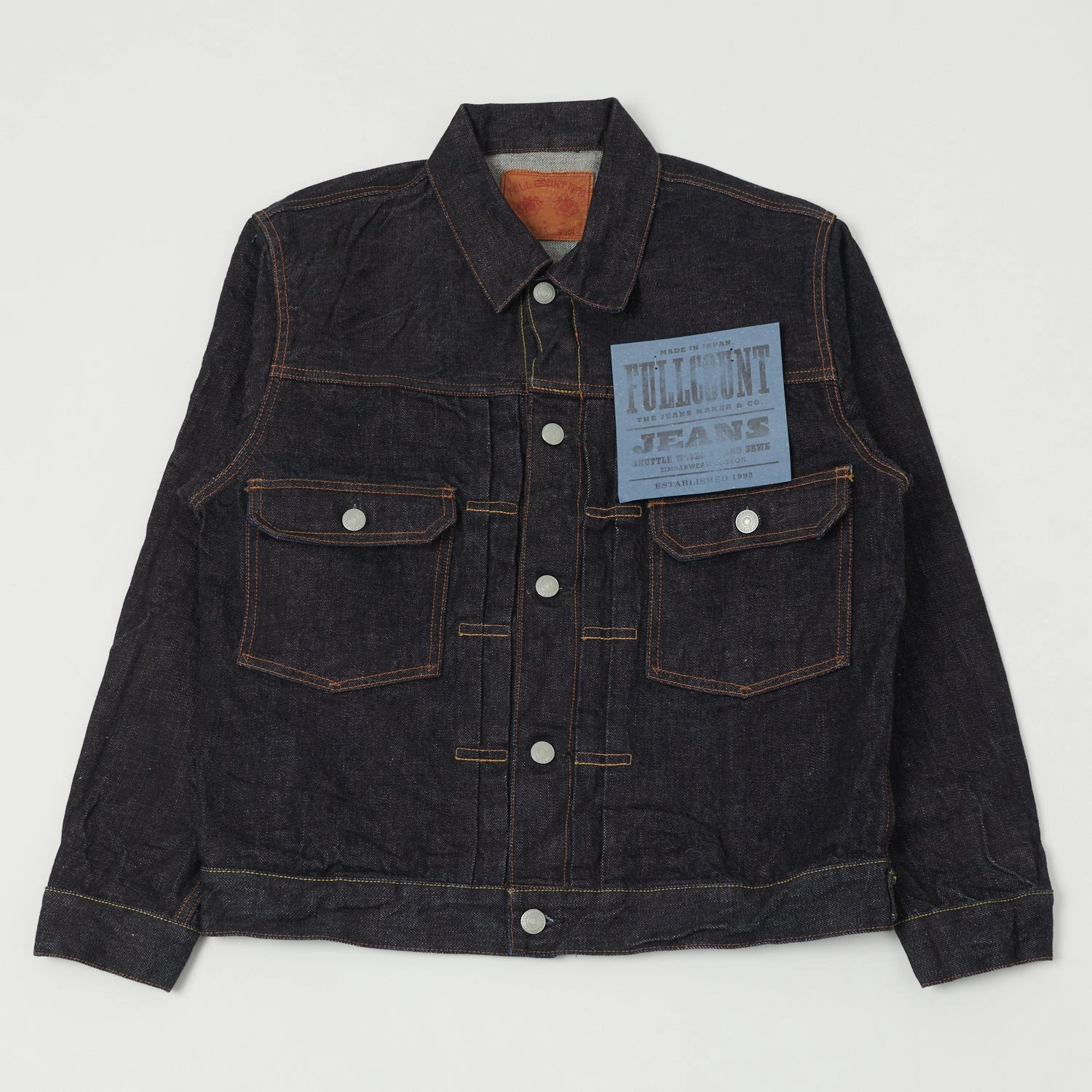 Full Count 2102XX 15.5oz Type II Denim Jacket - One Wash Flexible Articulated Elbows Snap Button