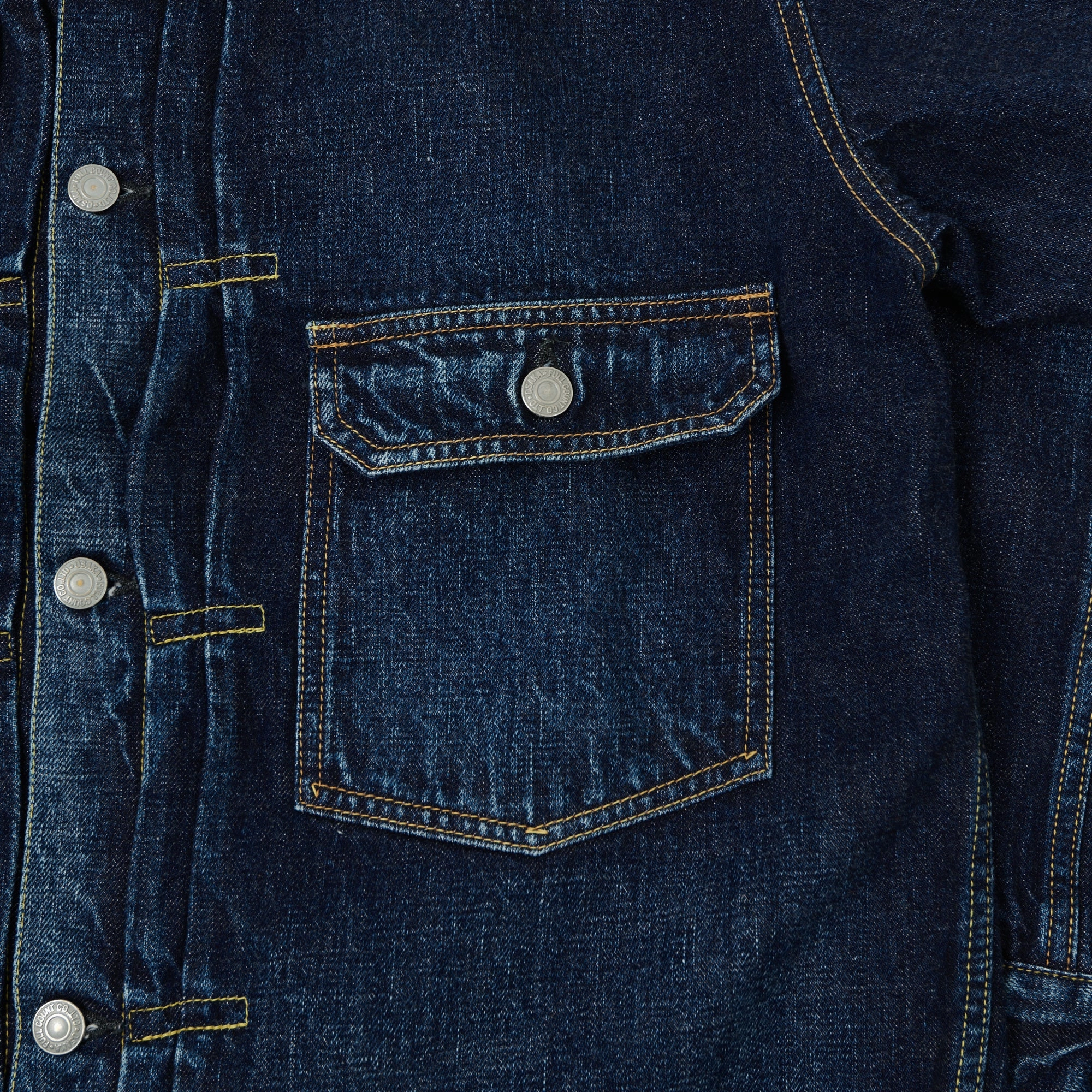 Full Count 2107 13.75oz Type I Denim Jacket - 'Half Way There' Wash Textured Finish Zipper Closure System