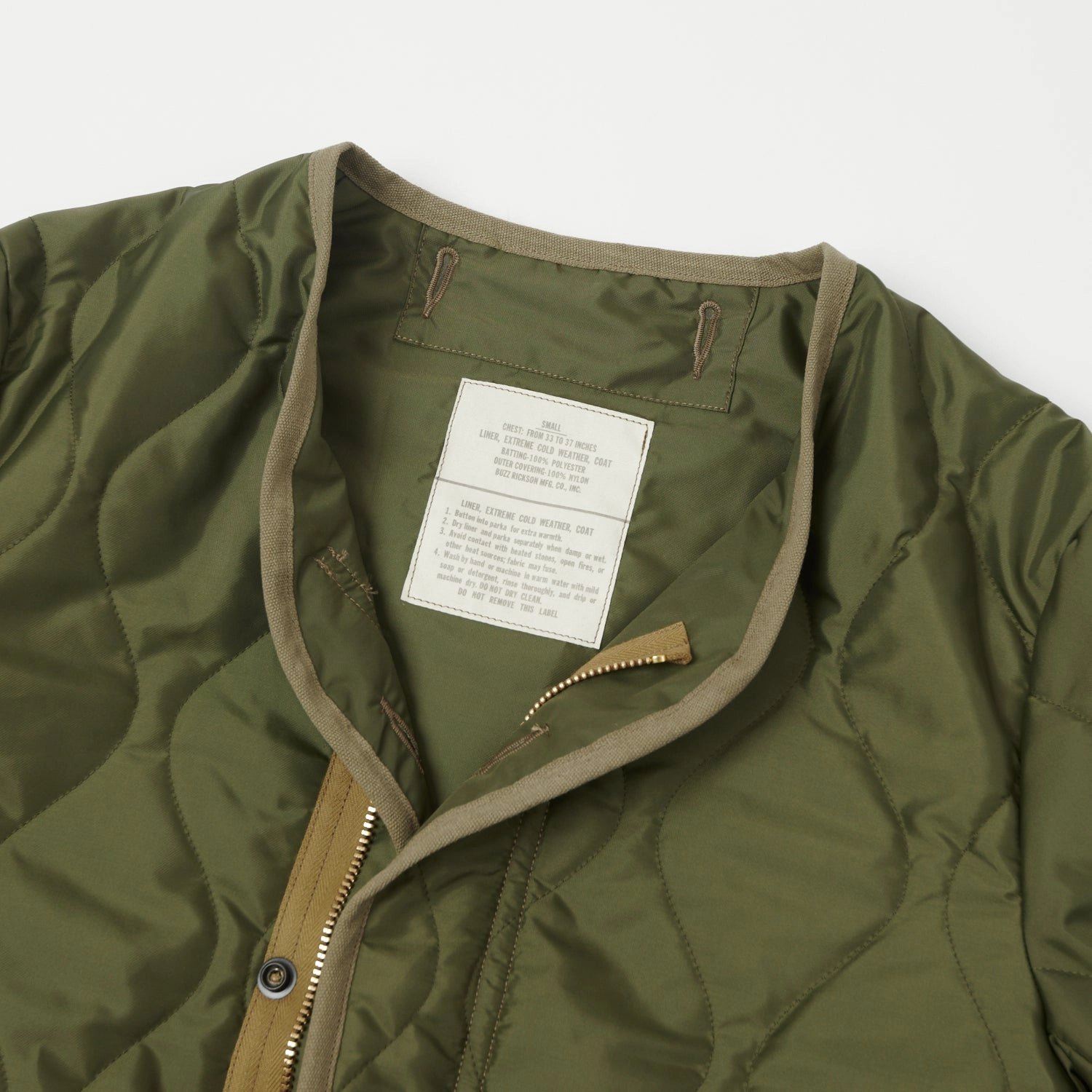 Buzz Rickson's U.S. Army M-65 Liner Jacket - Olive Minimal Detail Functional Pockets Style