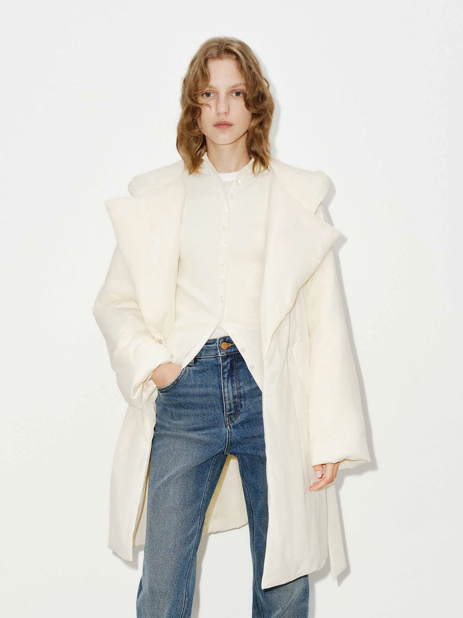 Waist String Hood Quilted Jacket with Belted