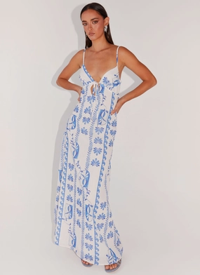 Soft Touch Flora Linen Maxi Dress - Floral Wave