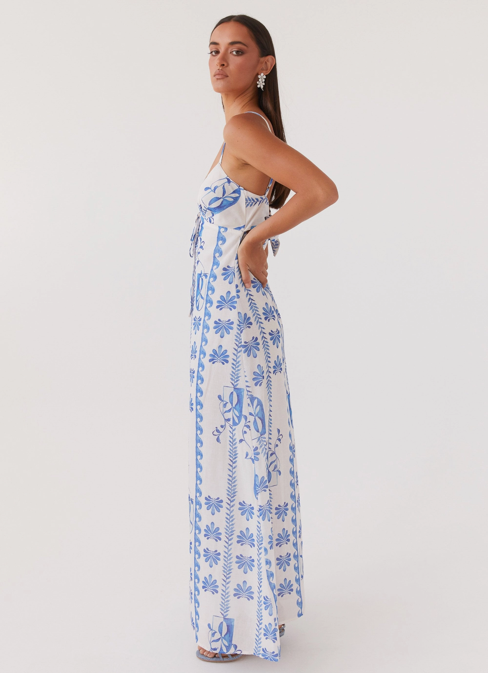 Flora Linen Maxi Dress - Floral Wave Modern Finish